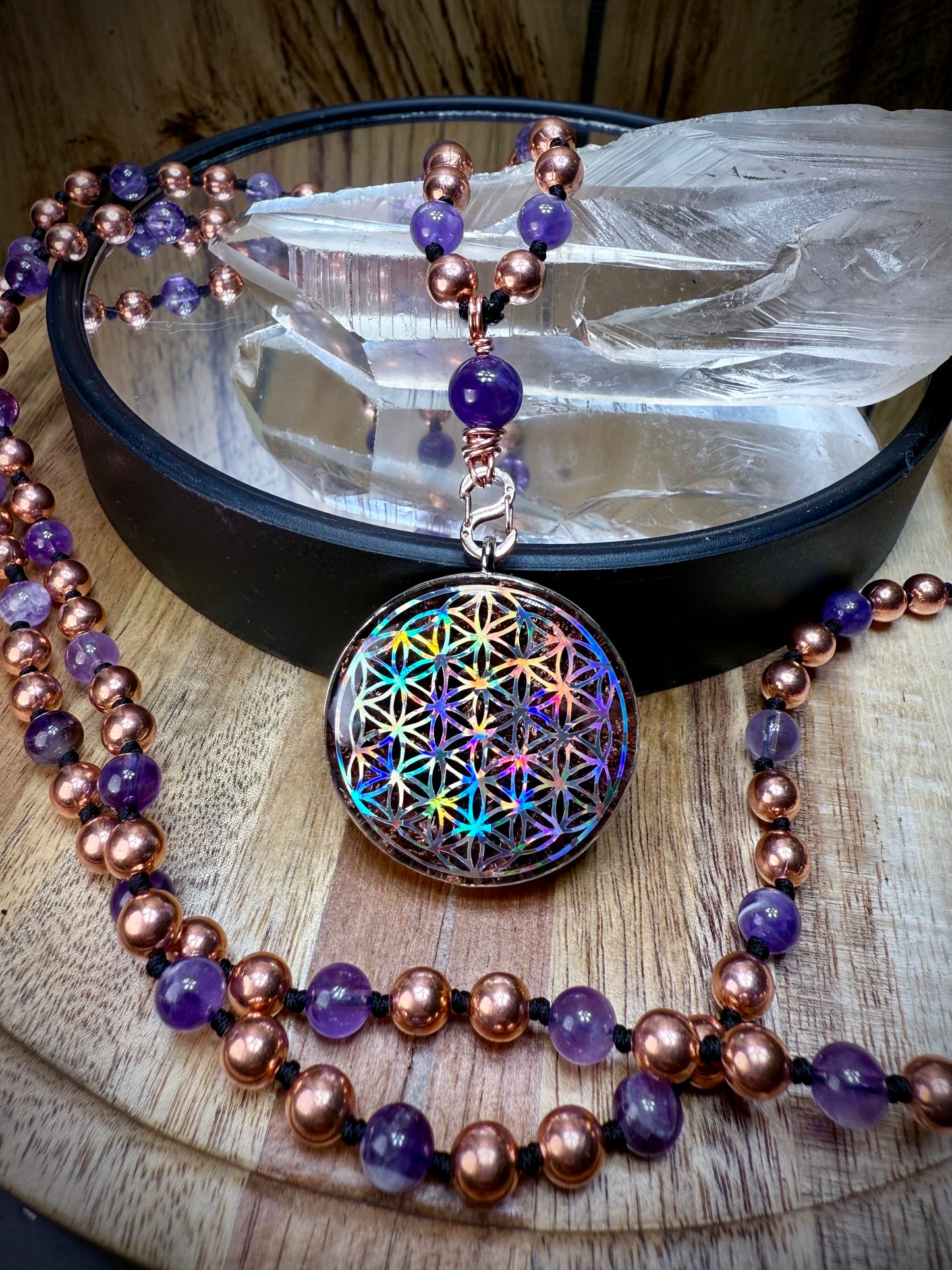 Amethyst Flower of Life Interchangeable Mala