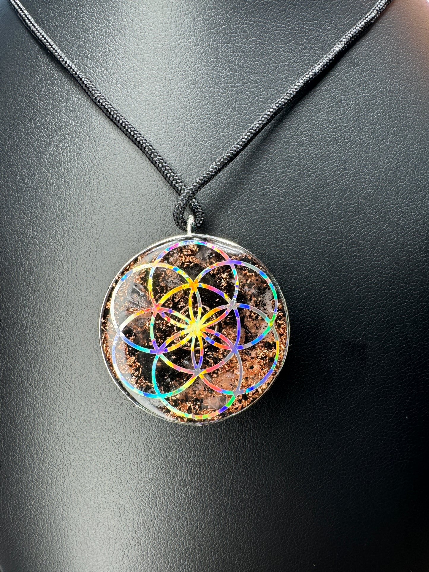 Metatron's Cube+Lotus/Seed of Life Orgonite w/ Rose Quartz
