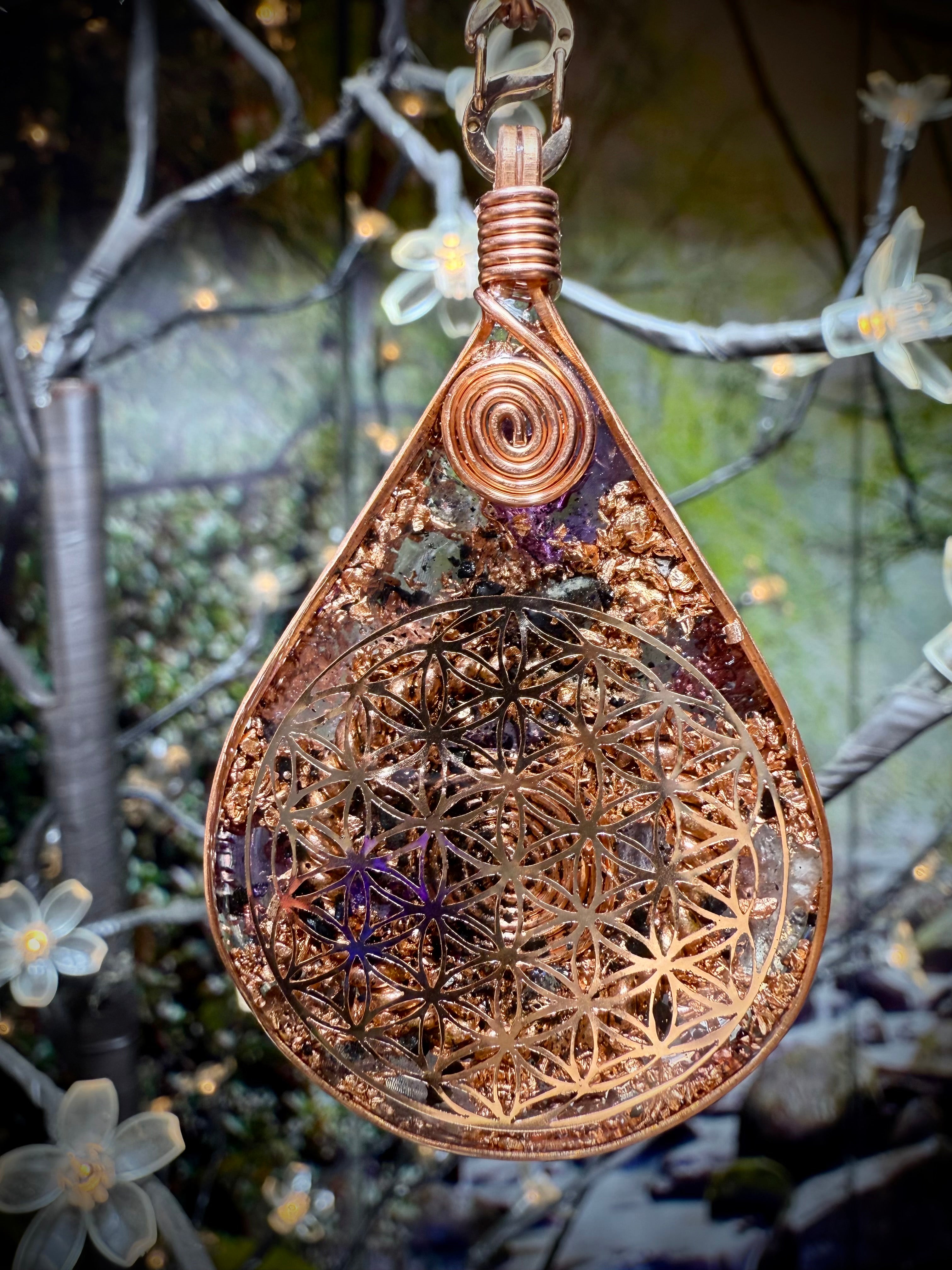 Amethyst~Flower of Life Interchangeable Copper Mala