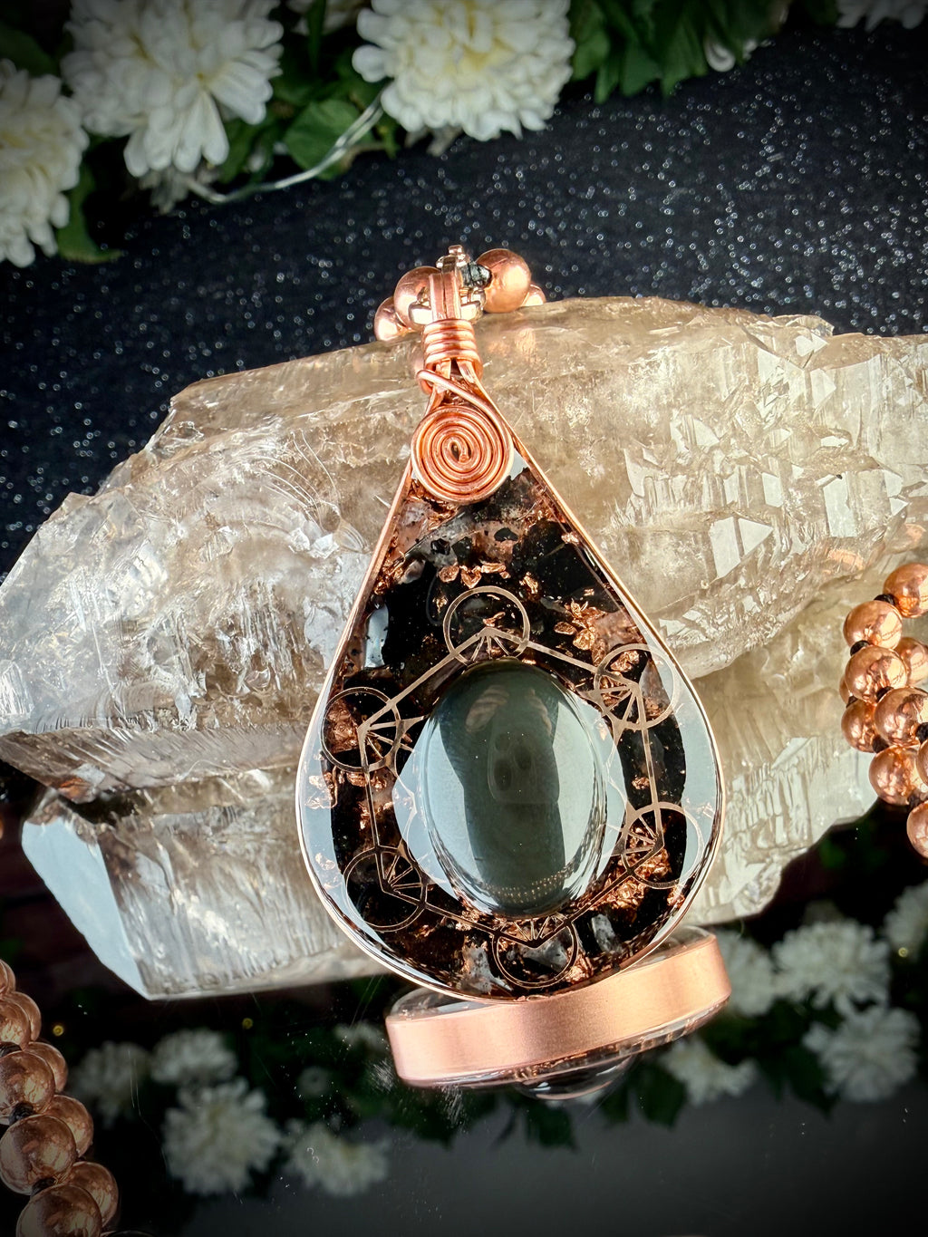 Obsidian Copper Orgonite & Mala~ For Grounding, Protection, Truth