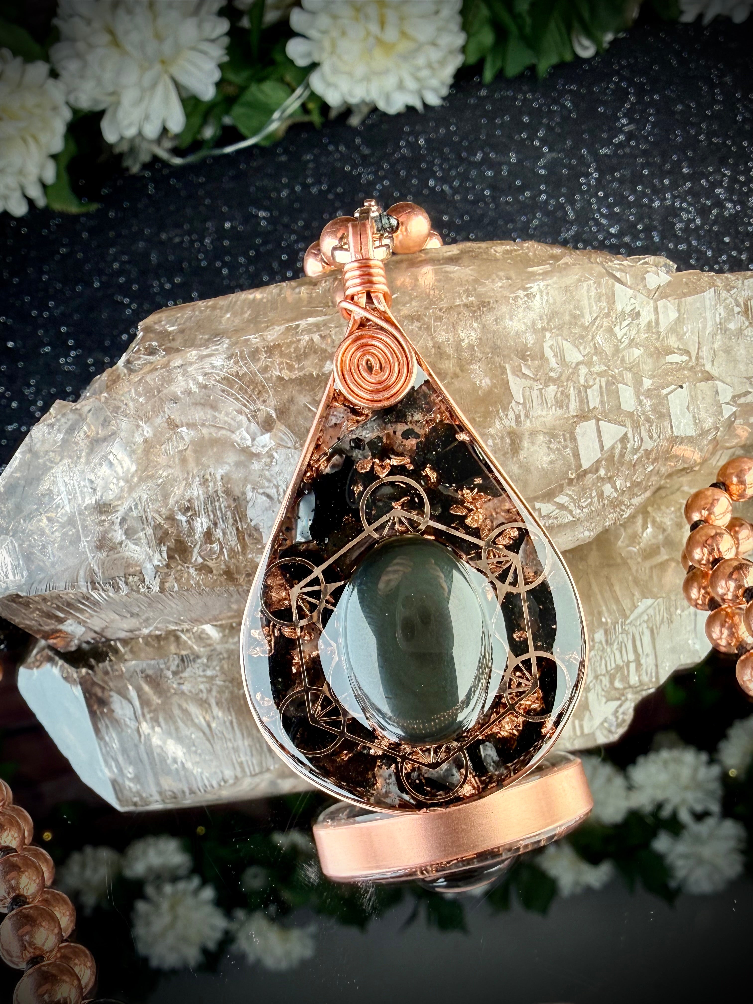 Obsidian Copper Orgonite & Mala~ For Grounding, Protection, Truth