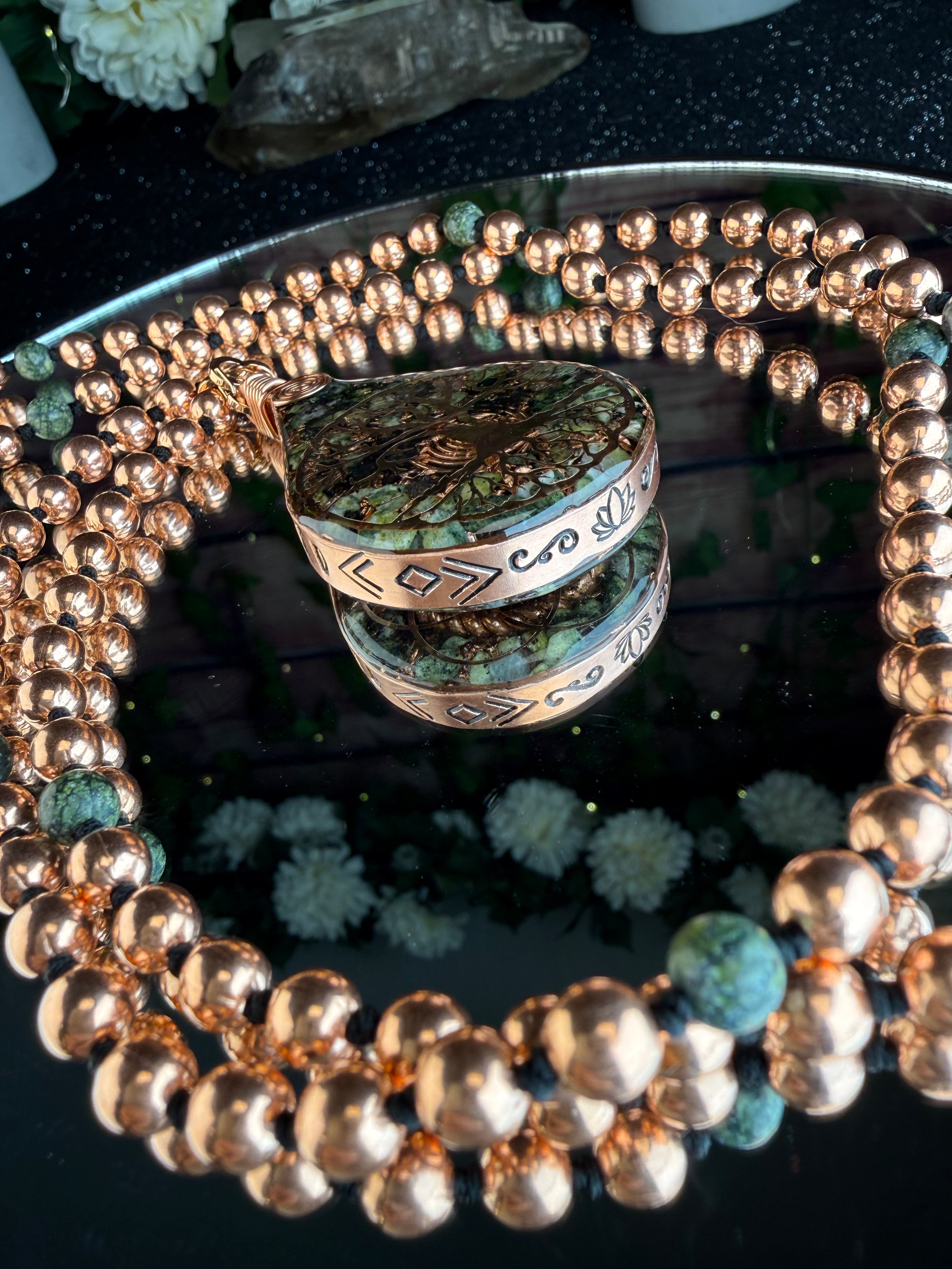 Rooted & Whole~ Serpentine Orgonite Mala for Balance & Transformation