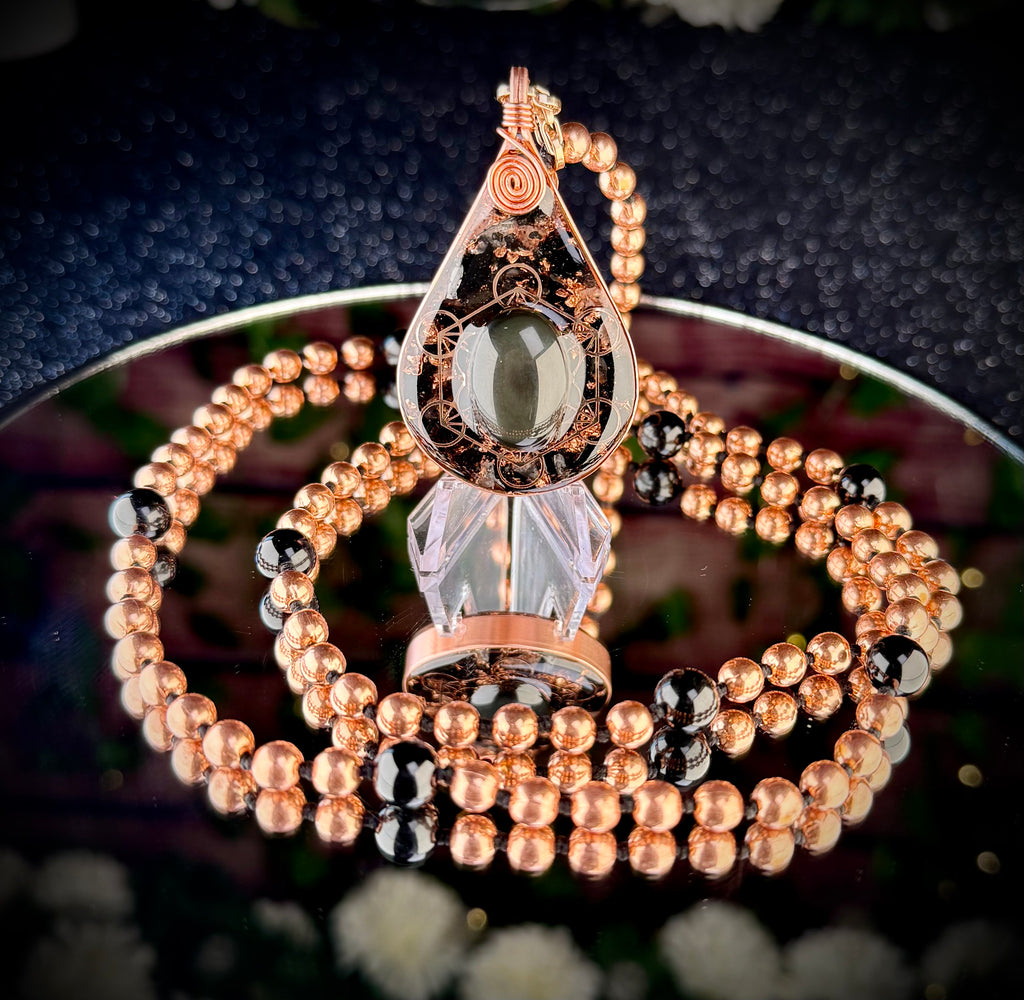 Obsidian Copper Orgonite & Mala~ For Grounding, Protection, Truth
