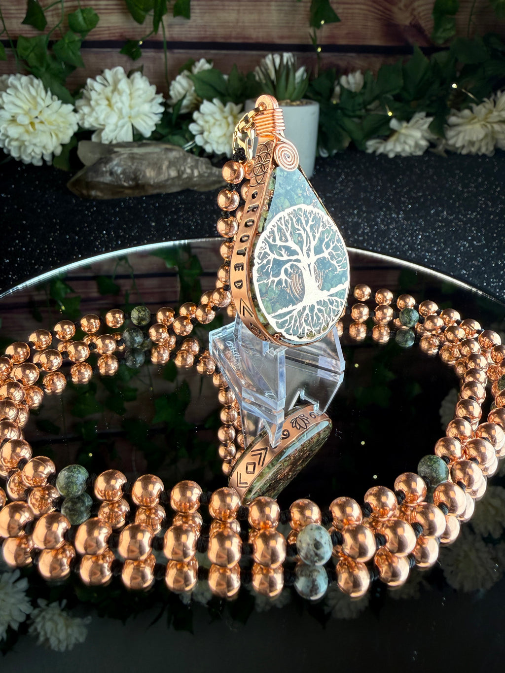 Rooted & Whole~ Serpentine Orgonite Mala for Balance & Transformation