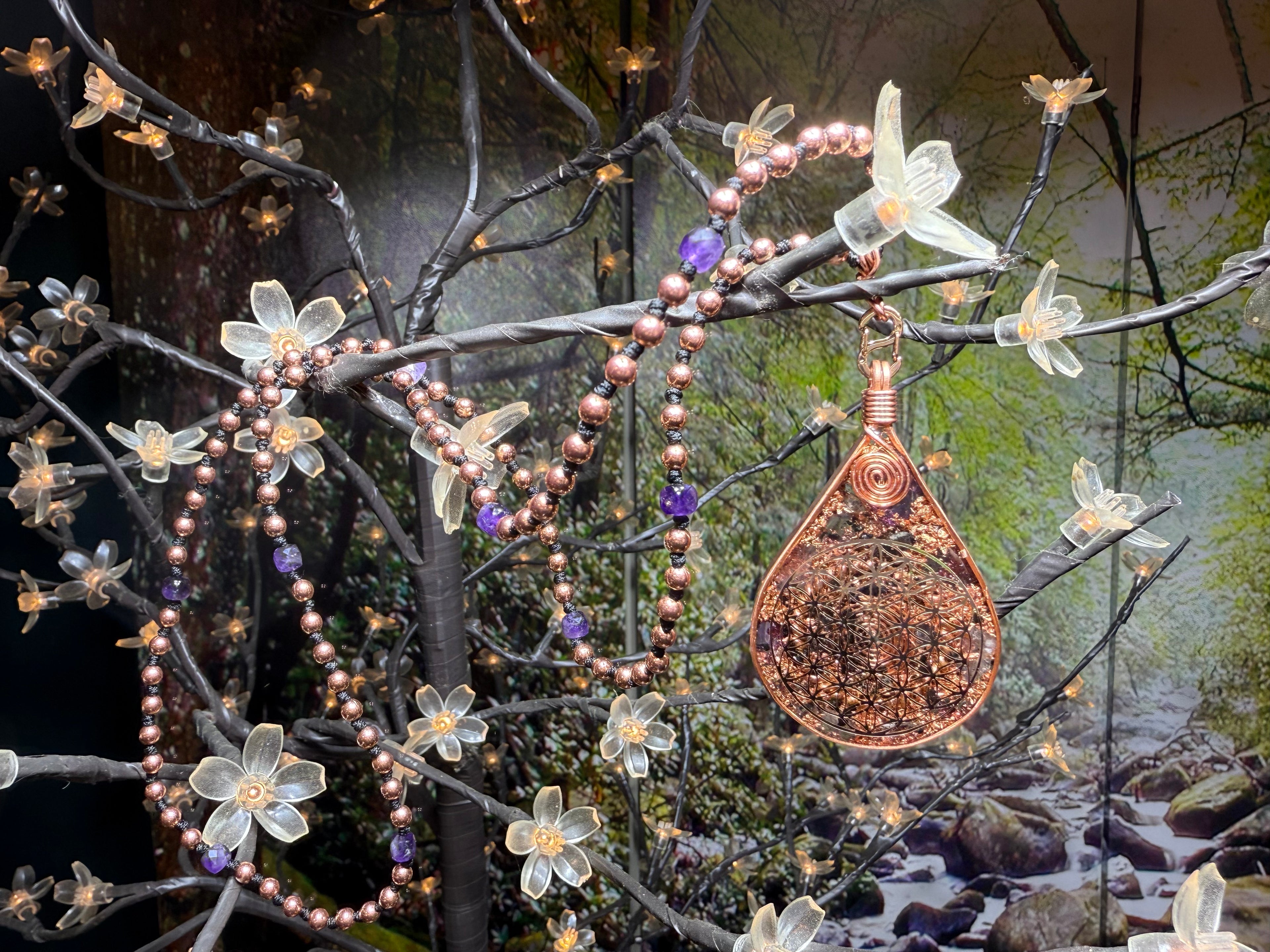 Amethyst~Flower of Life Interchangeable Copper Mala