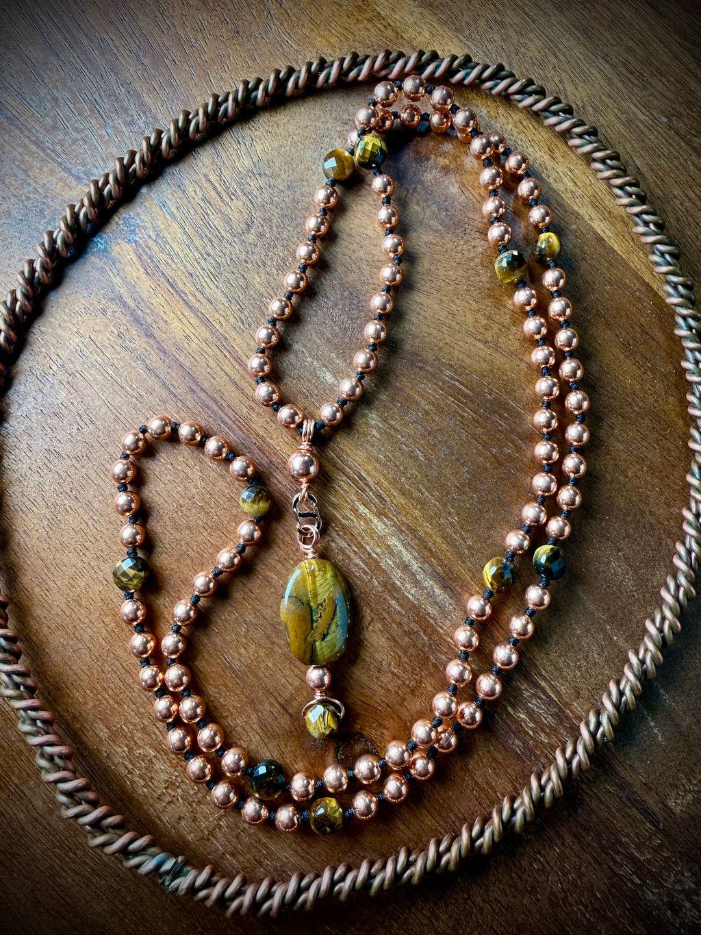 Tigers Eye and Copper Mala Necklace