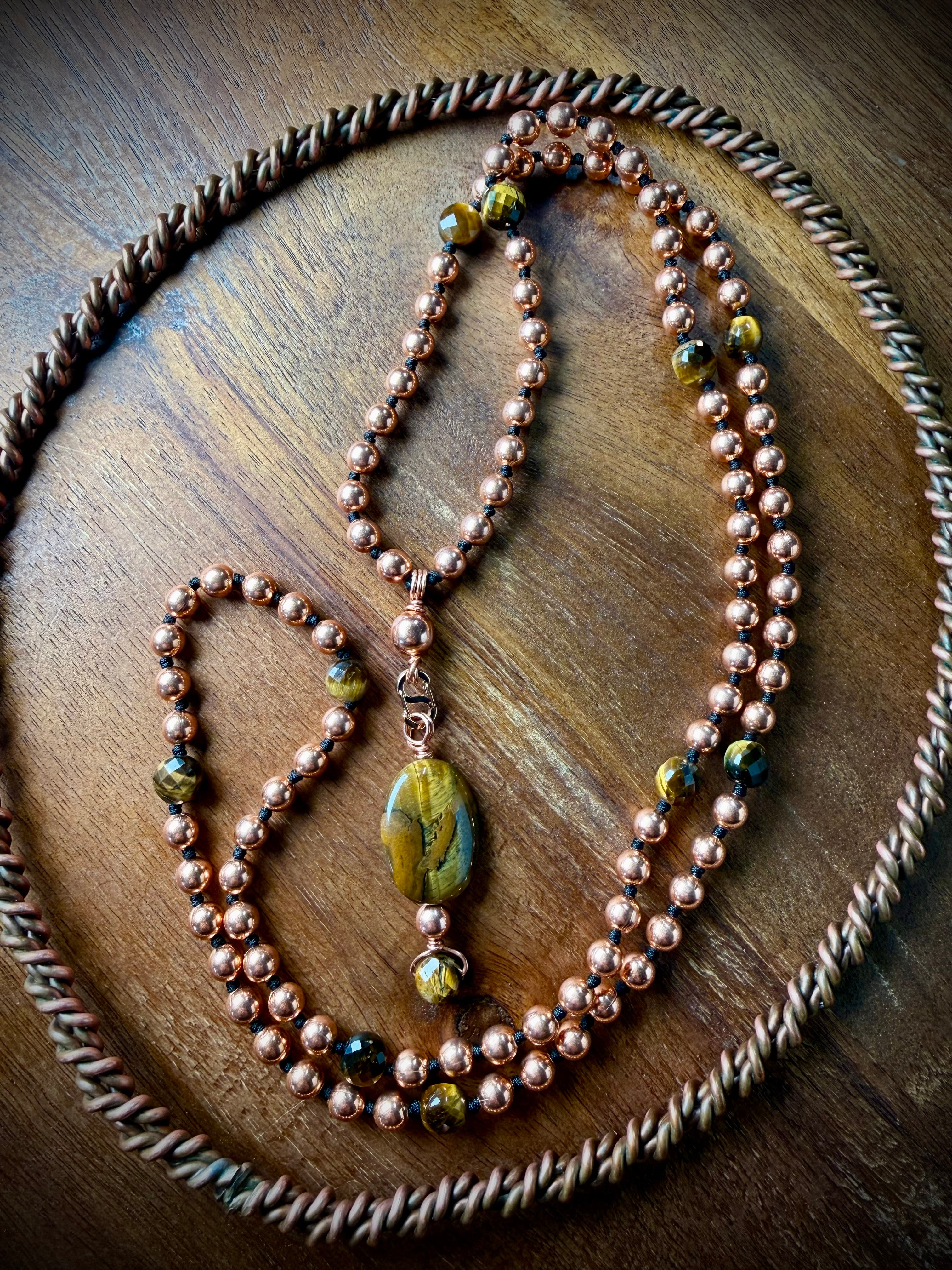 Tigers Eye and Copper Mala Necklace