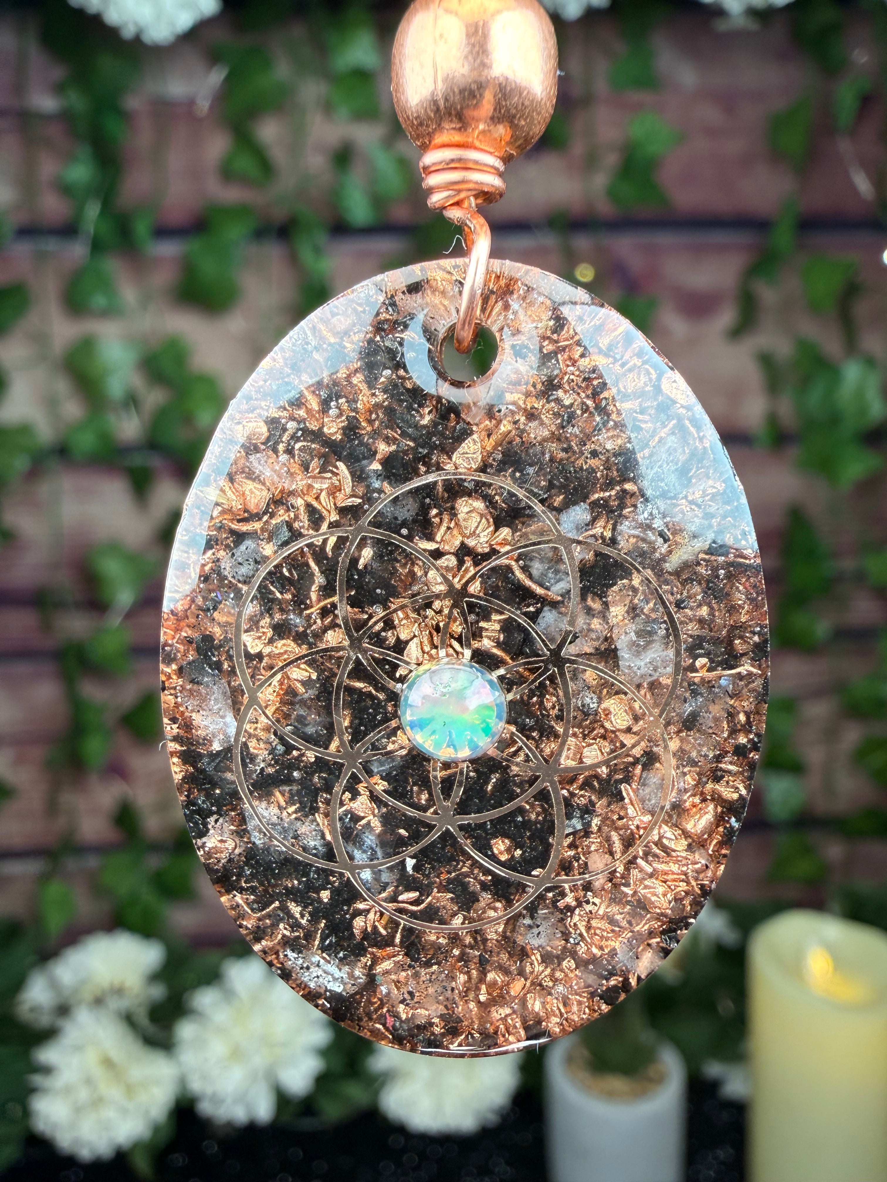 Orgonite Pendant with Elite Shungite, Clear Quartz, Diamond Quartz, Copper & Opal