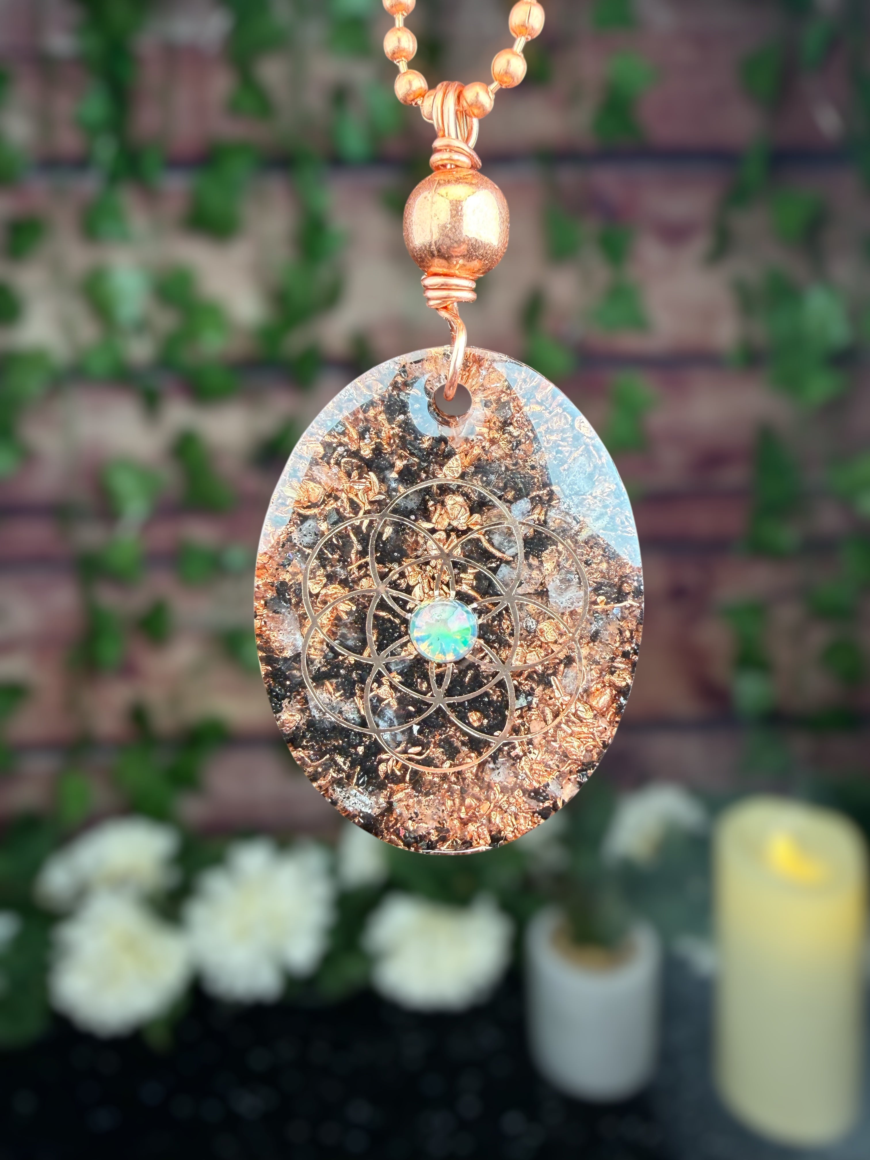Orgonite Pendant with Elite Shungite, Clear Quartz, Diamond Quartz, Copper & Opal