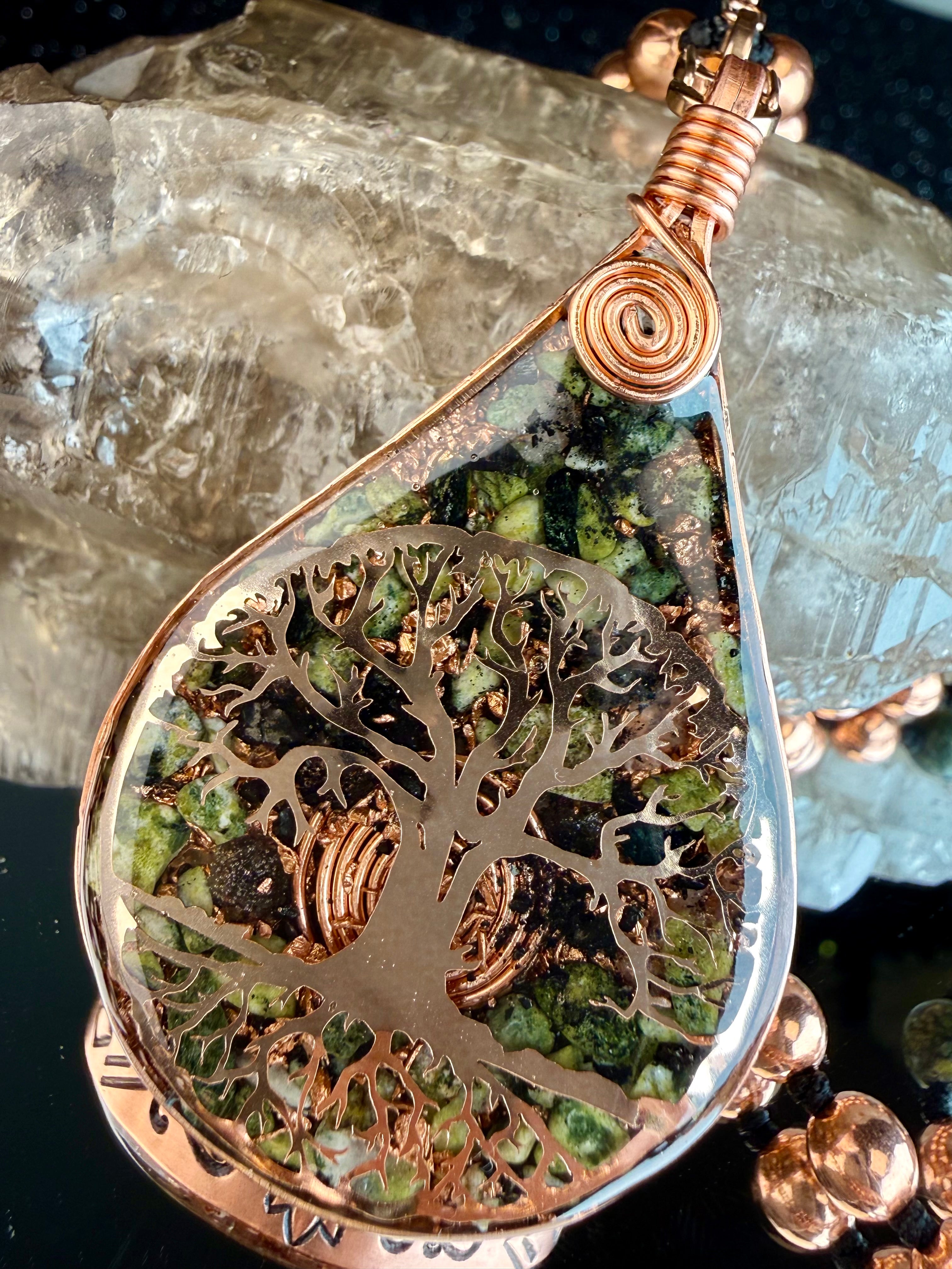 Rooted & Whole~ Serpentine Orgonite Mala for Balance & Transformation