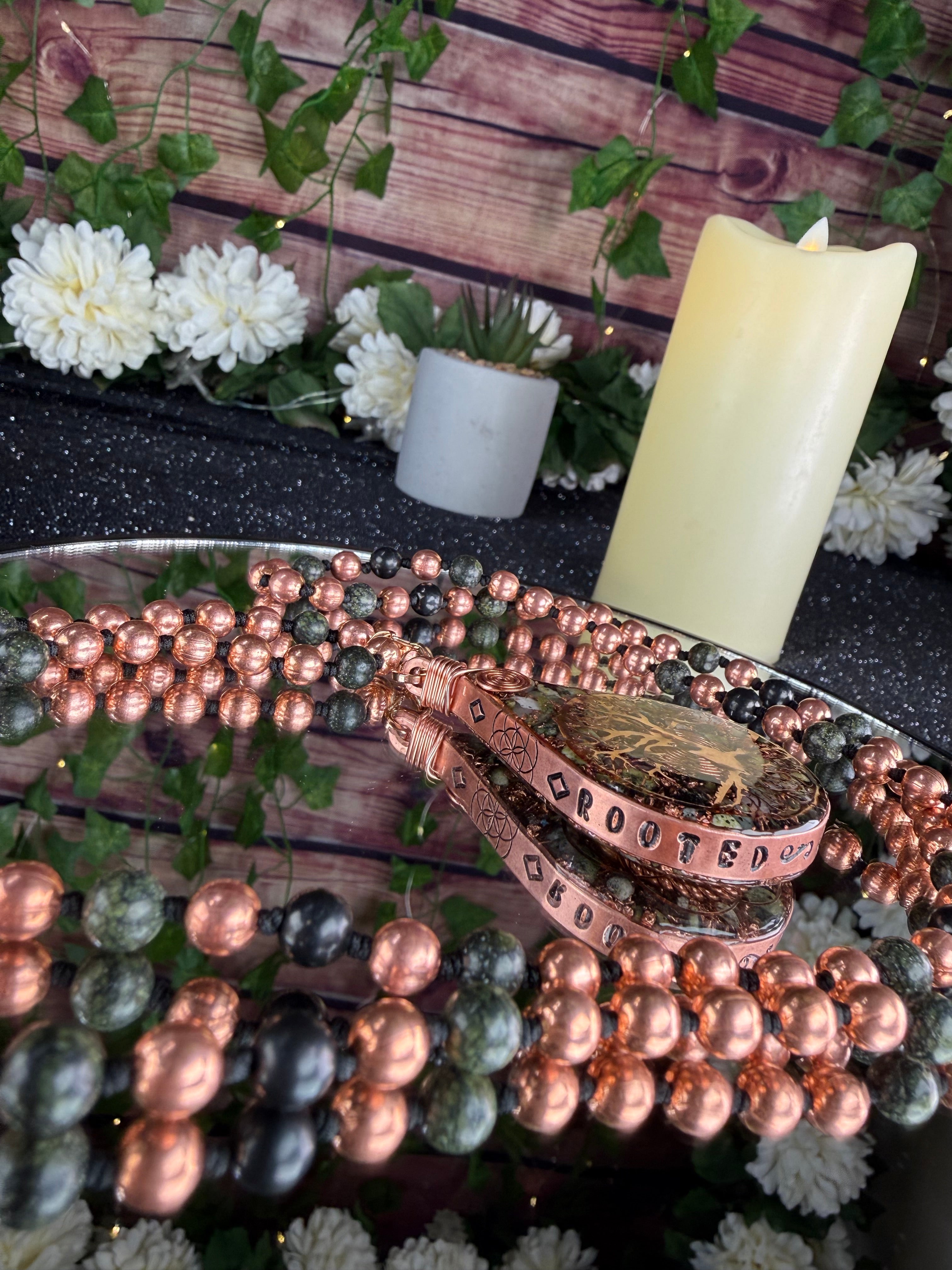 Rooted & Whole~Serpentine Orgonite Mala