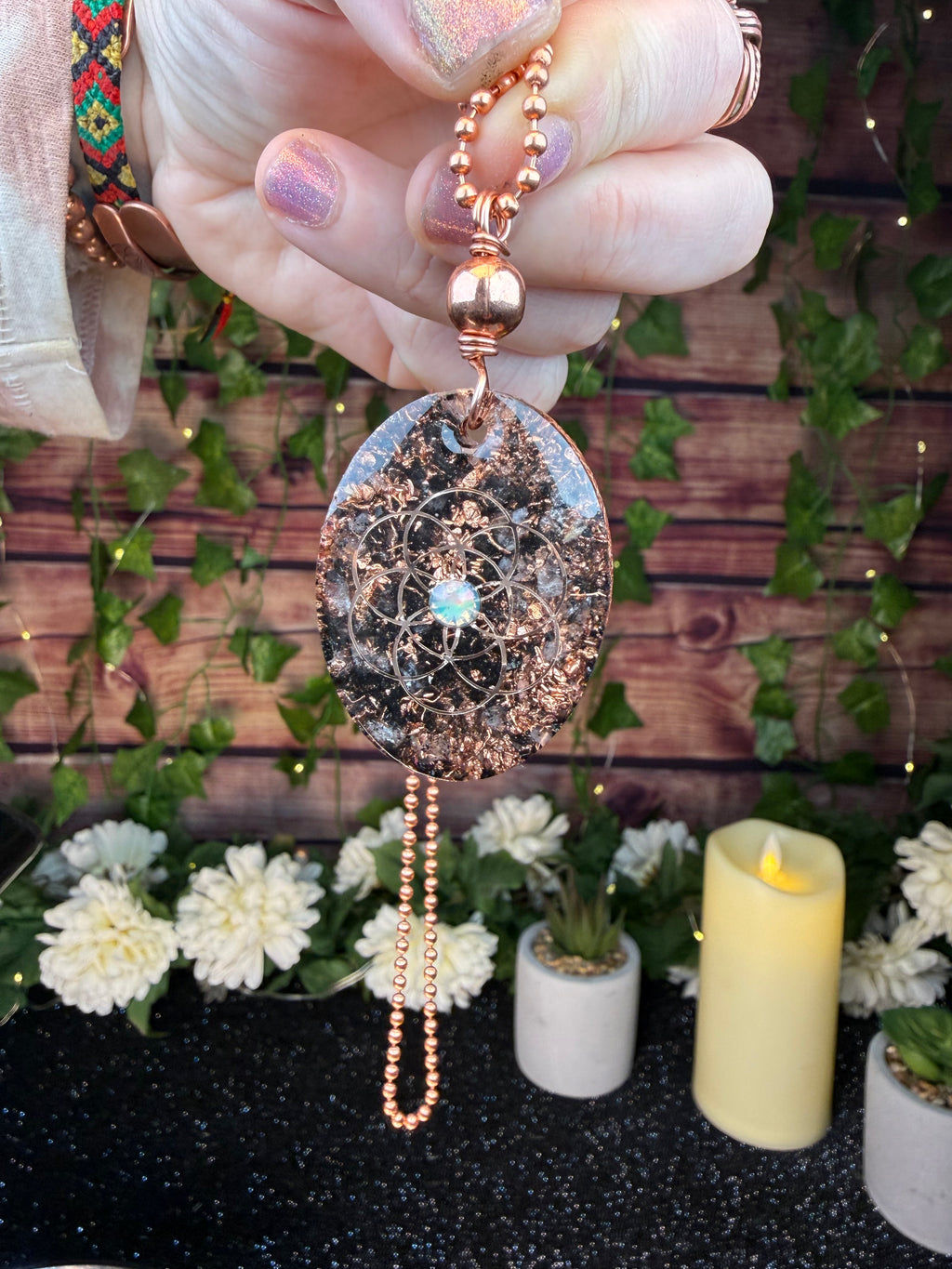 Orgonite Pendant with Elite Shungite, Clear Quartz, Diamond Quartz, Copper & Opal