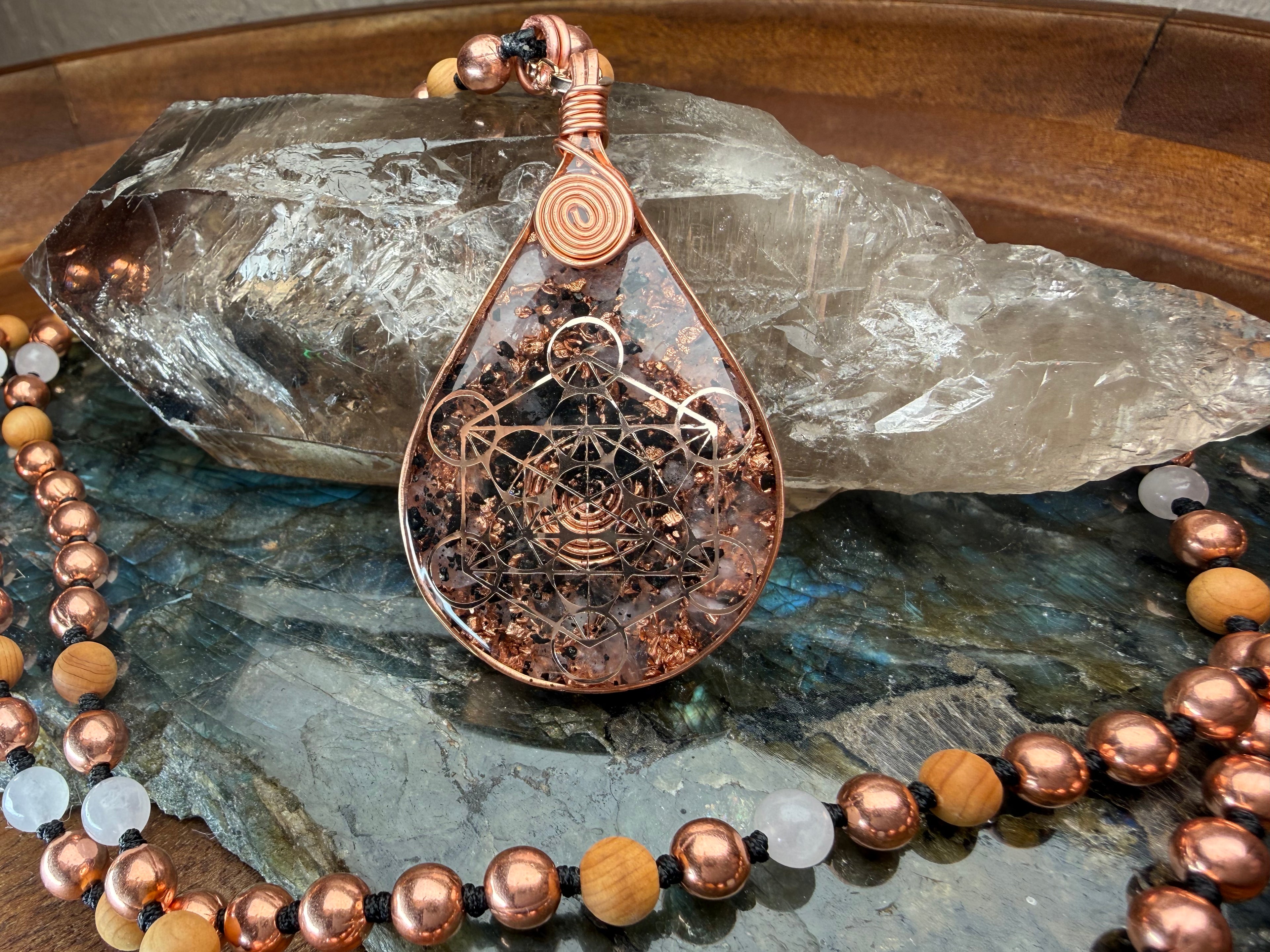 Rose Quartz & Cedar Orgonite Mala~ for Compassion and Self-Love