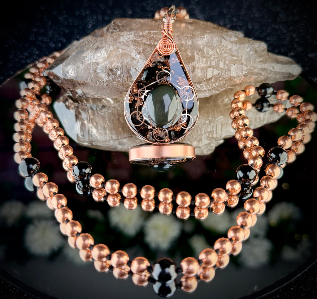 Obsidian Copper Orgonite & Mala~ For Grounding, Protection, Truth