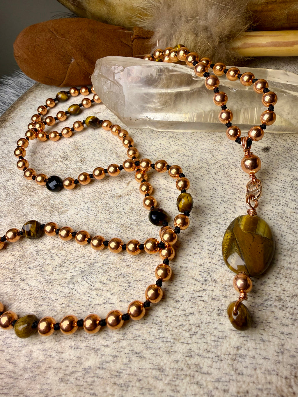 Tigers Eye and Copper Mala Necklace