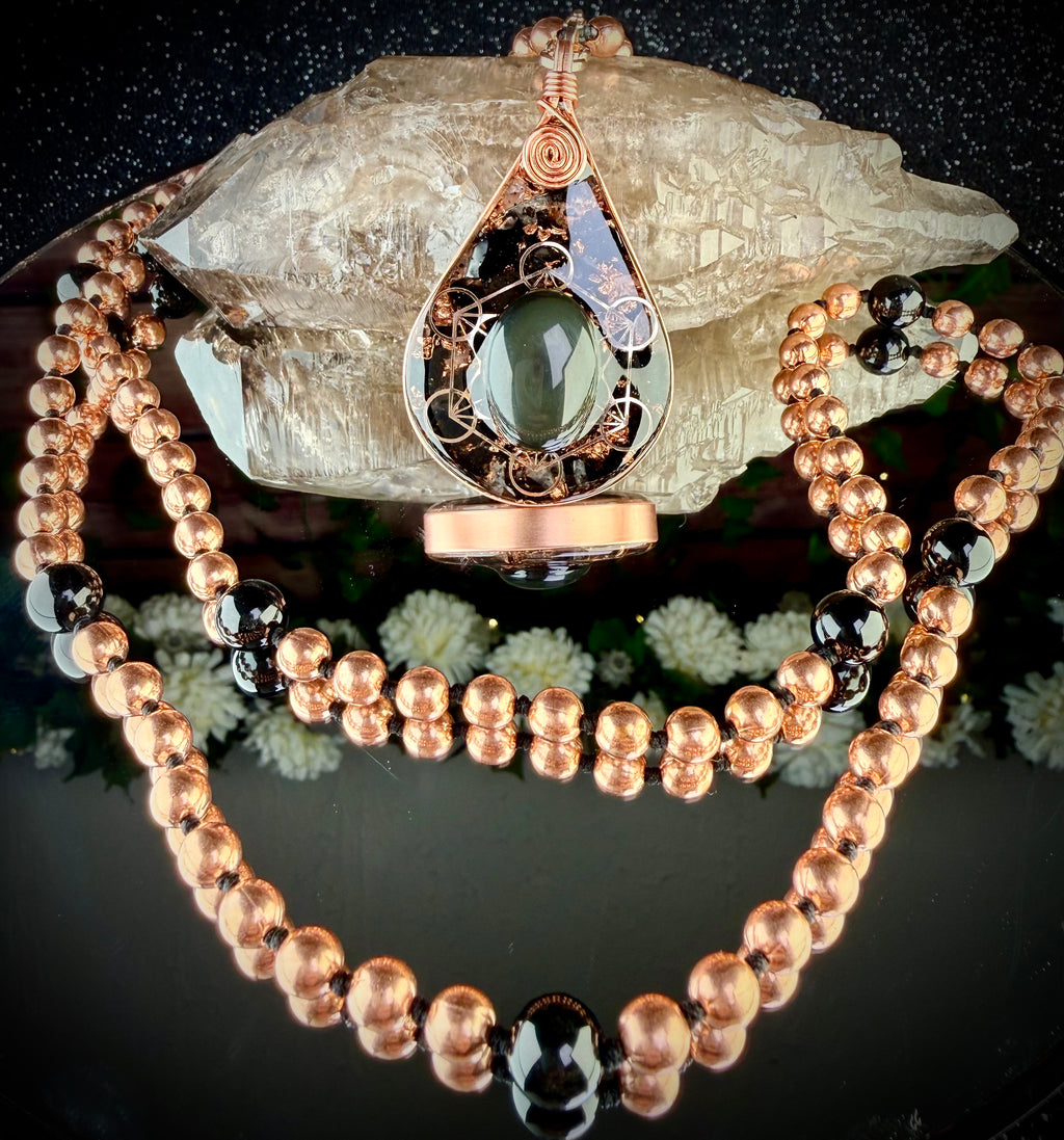 Obsidian Copper Orgonite & Mala~ For Grounding, Protection, Truth