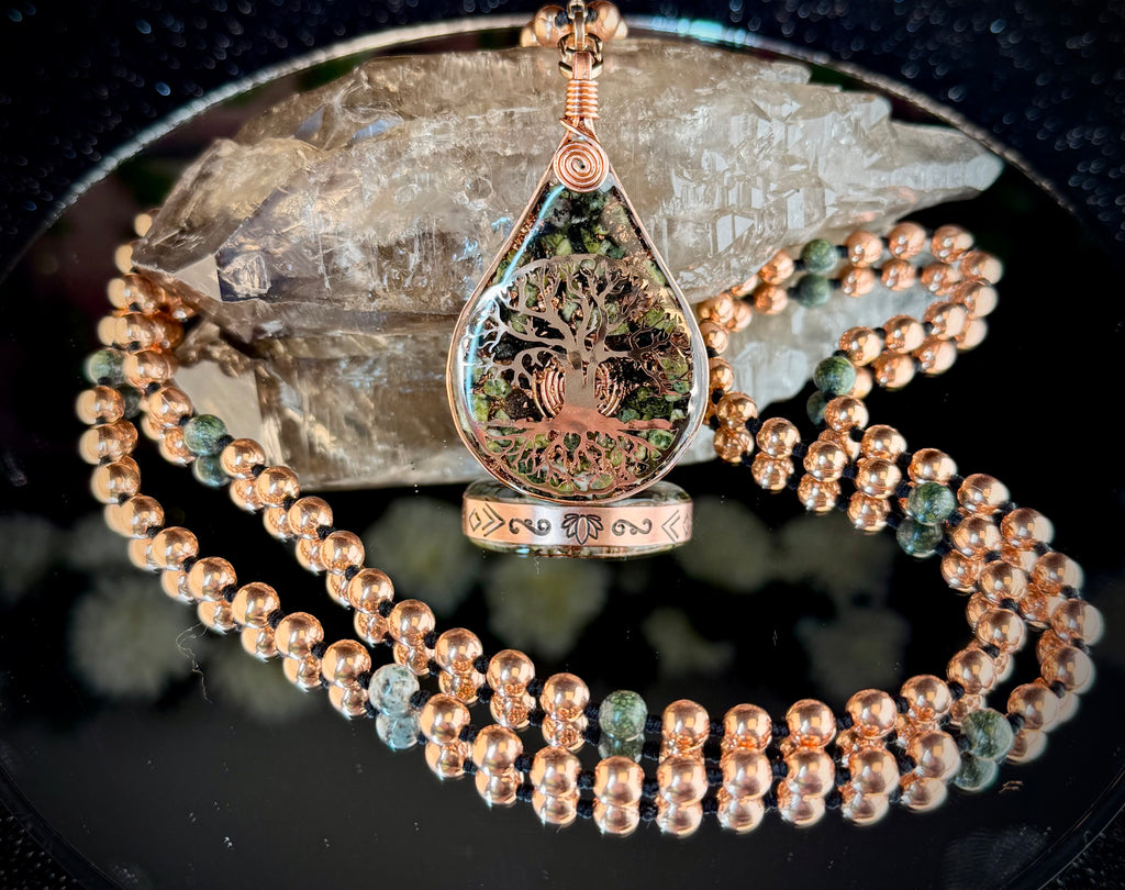 Rooted & Whole~ Serpentine Orgonite Mala for Balance & Transformation