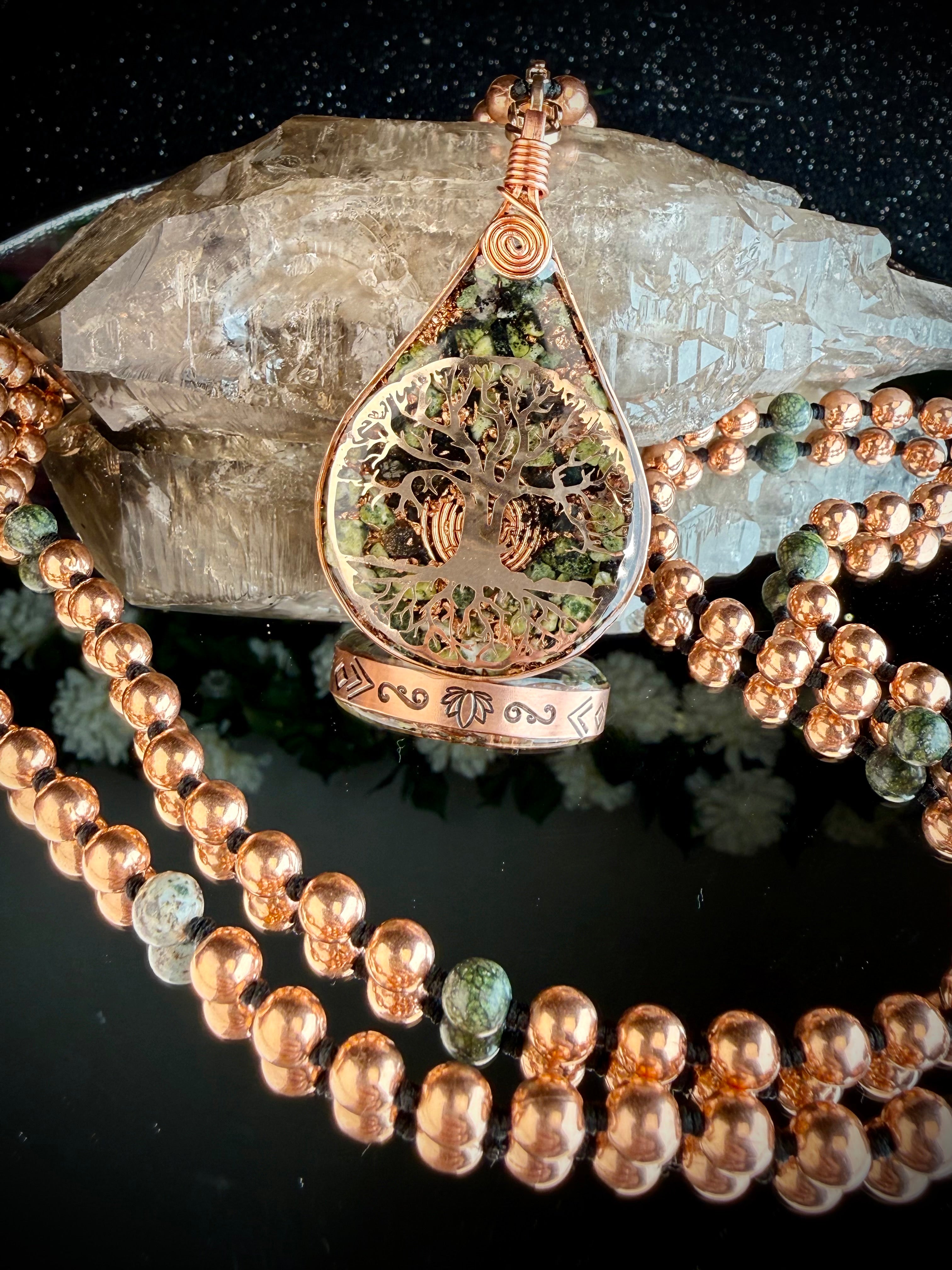 Rooted & Whole~ Serpentine Orgonite Mala for Balance & Transformation