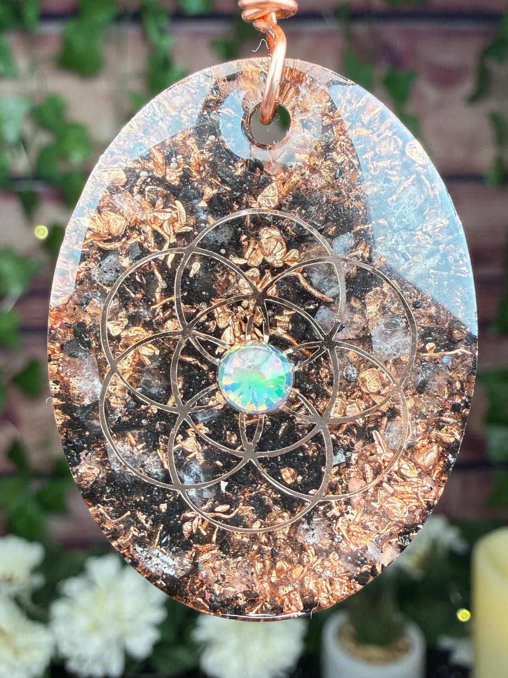 Orgonite Pendant with Elite Shungite, Clear Quartz, Diamond Quartz, Copper & Opal