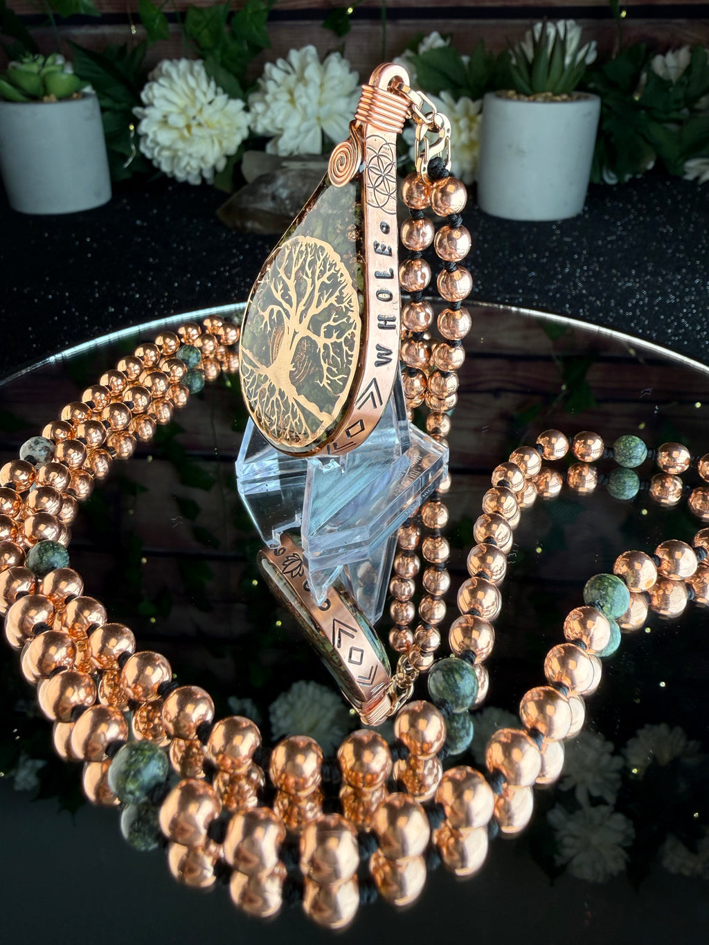 Rooted & Whole~ Serpentine Orgonite Mala for Balance & Transformation