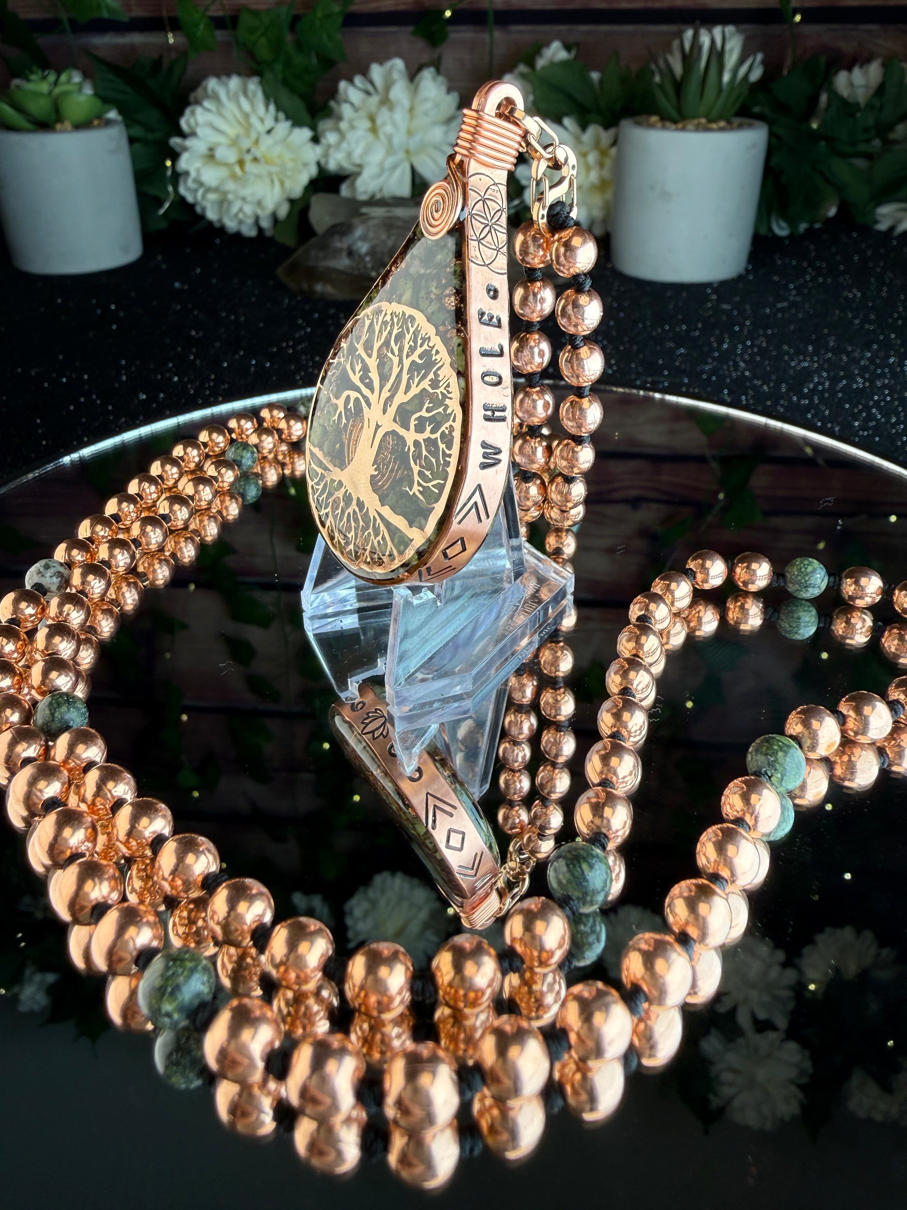 Rooted & Whole~ Serpentine Orgonite Mala for Balance & Transformation