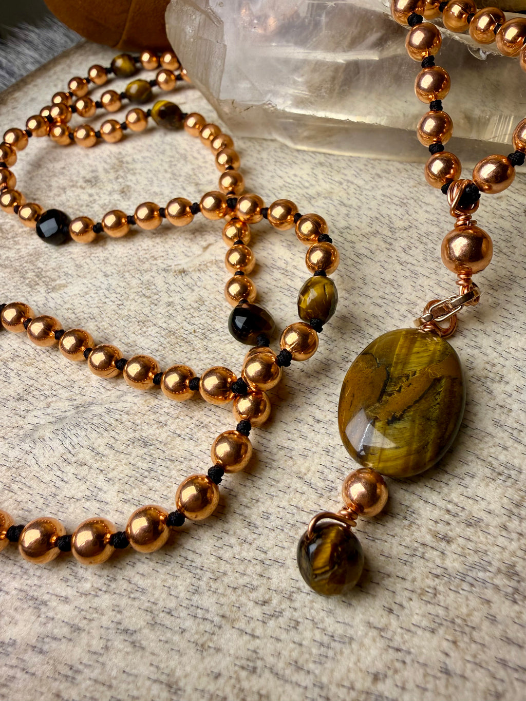 Tigers Eye and Copper Mala Necklace
