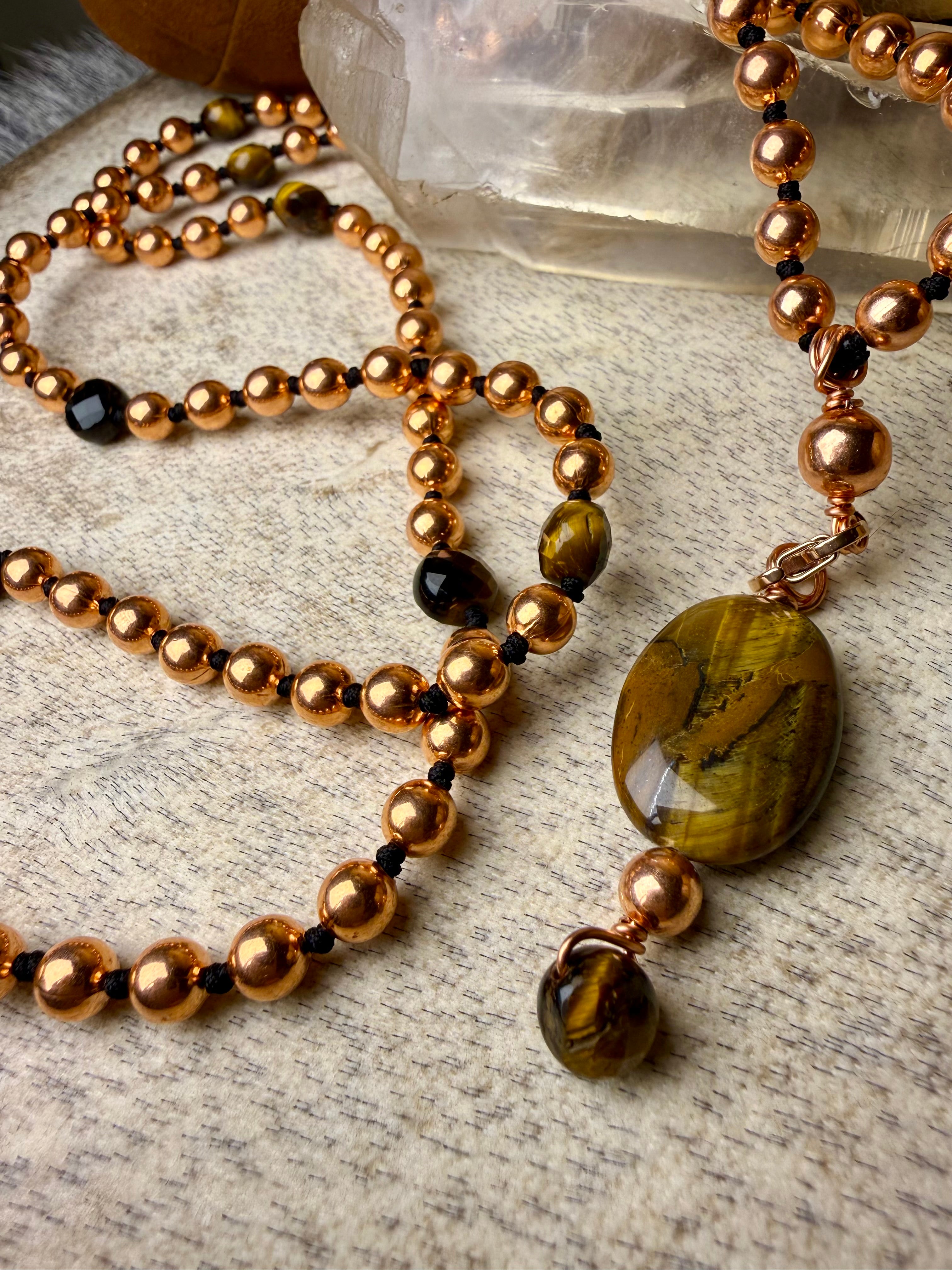 Tigers Eye and Copper Mala Necklace