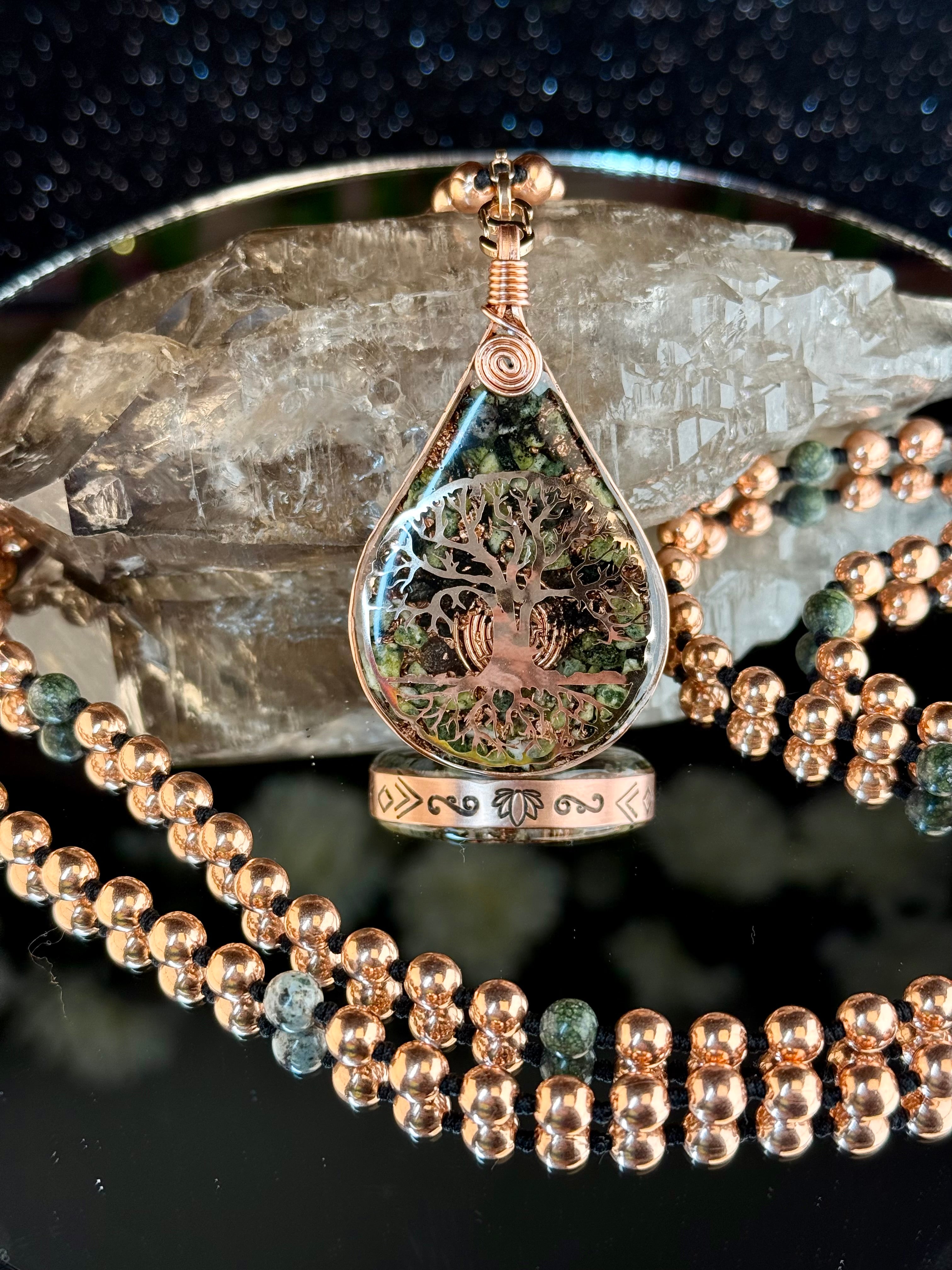 Rooted & Whole~ Serpentine Orgonite Mala for Balance & Transformation