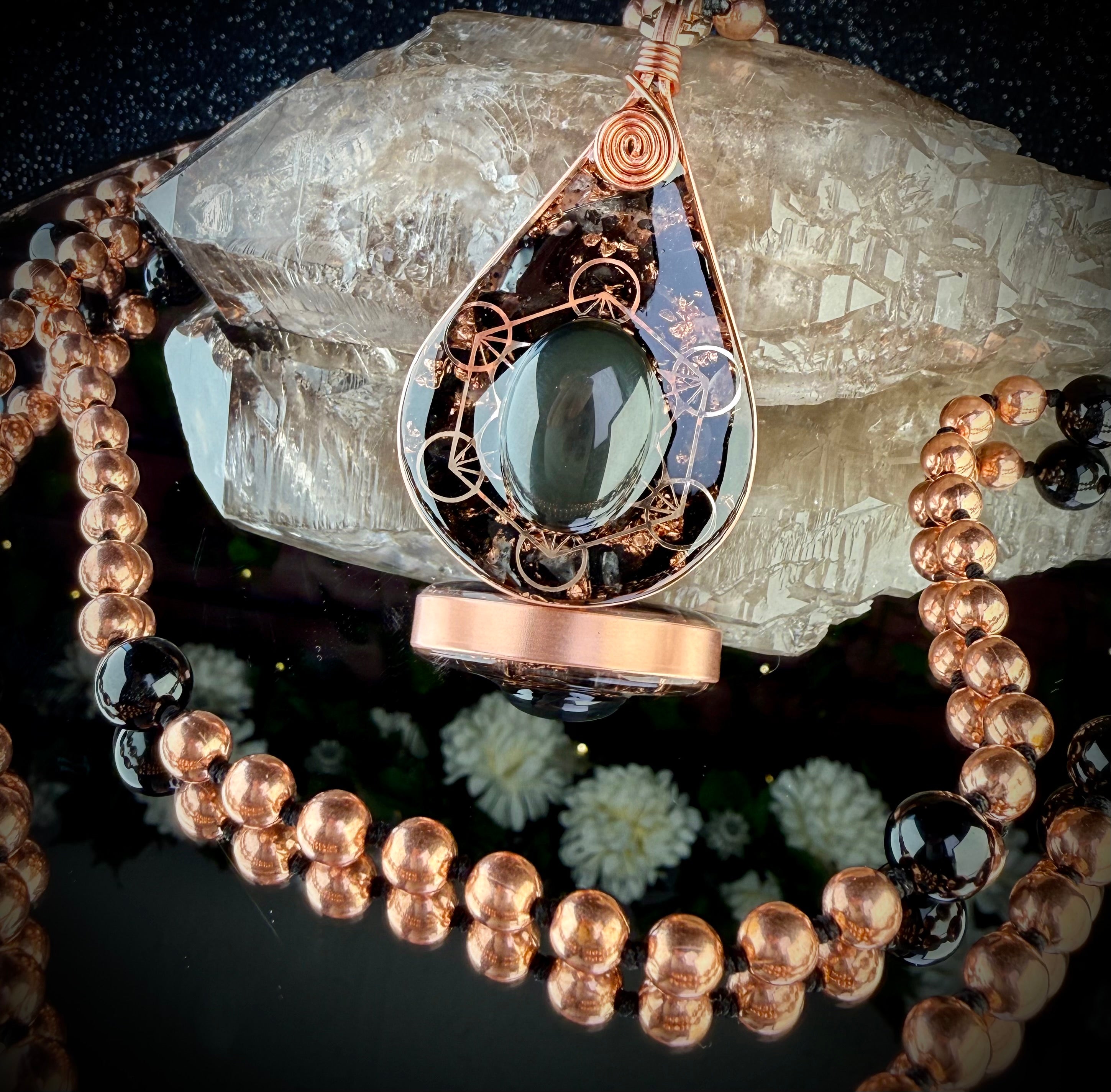 Obsidian Copper Orgonite & Mala~ For Grounding, Protection, Truth
