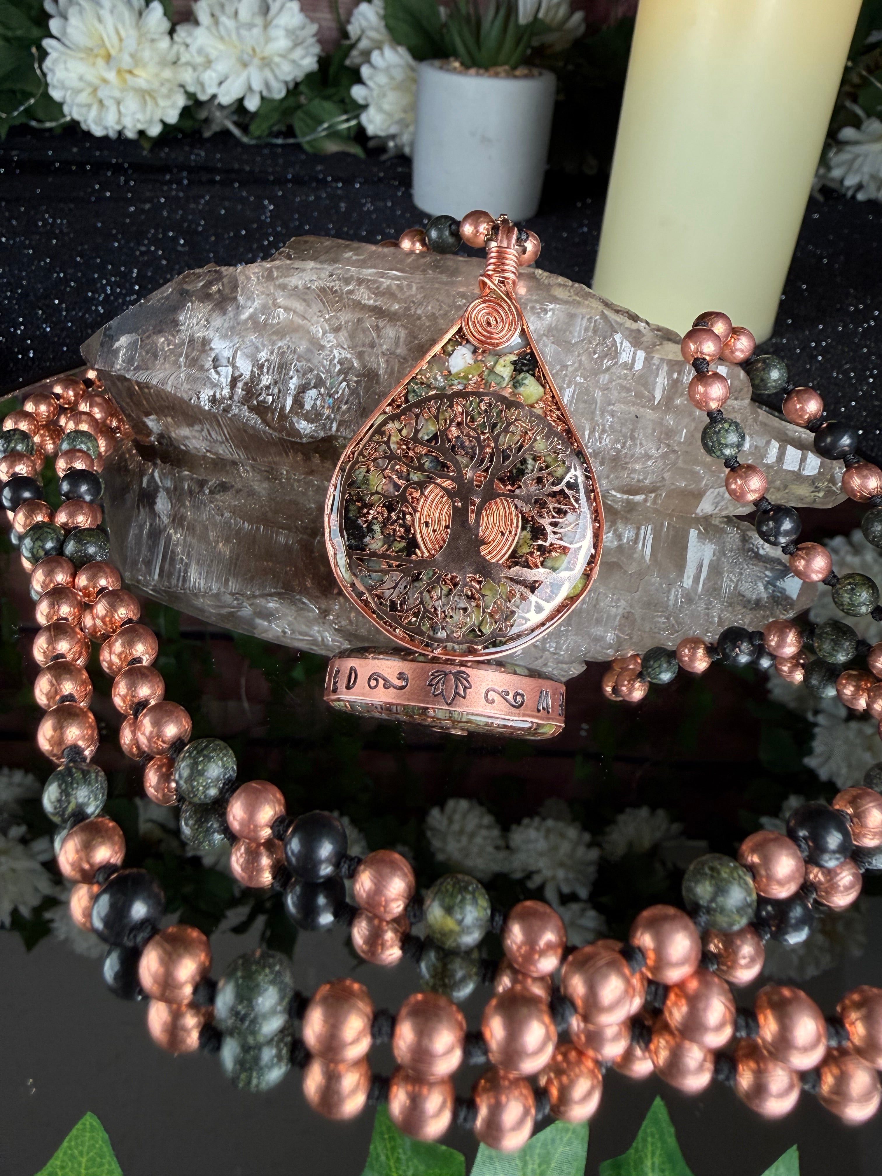 Rooted & Whole~Serpentine Orgonite Mala