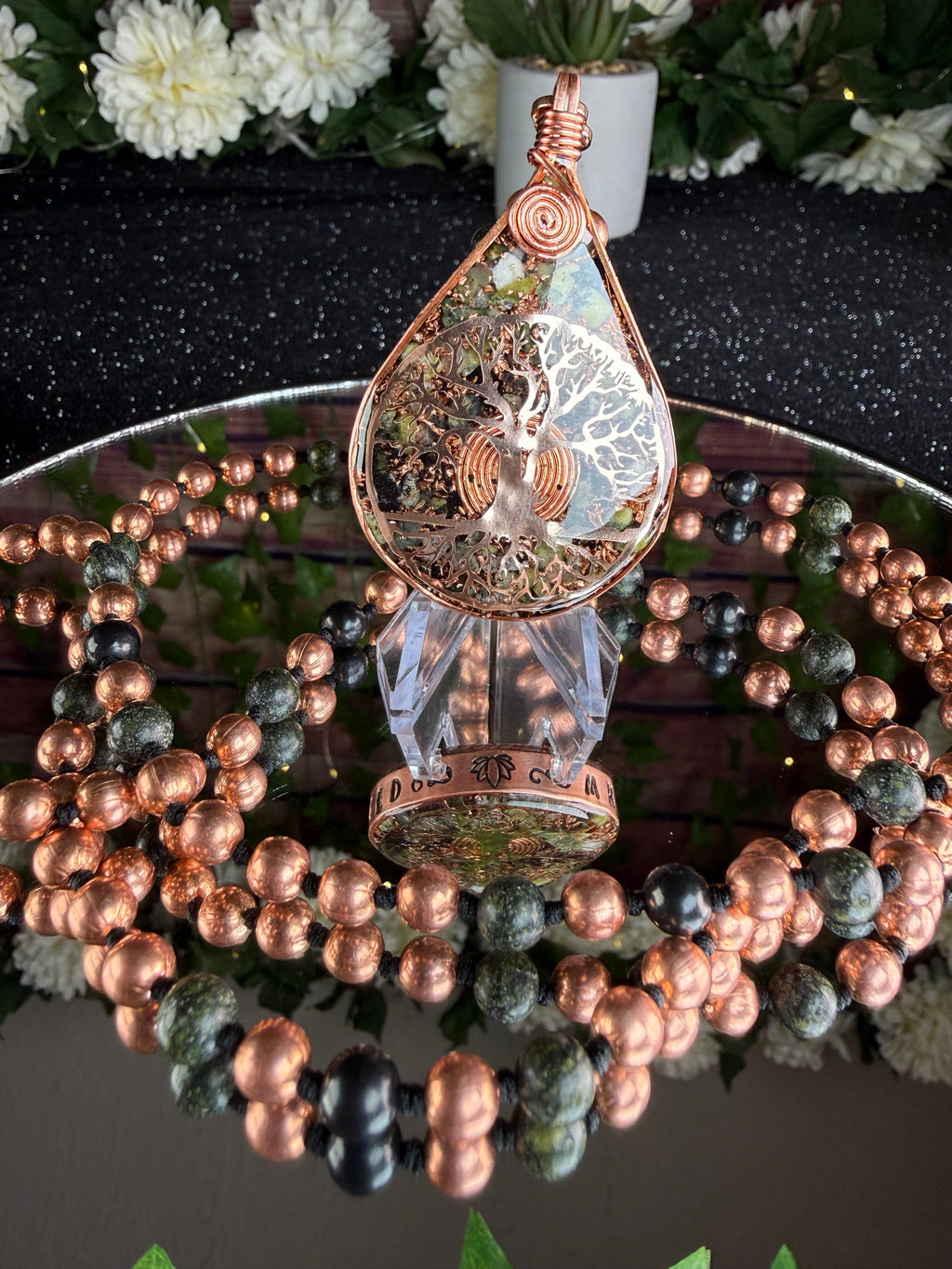 Rooted & Whole~Serpentine Orgonite Mala