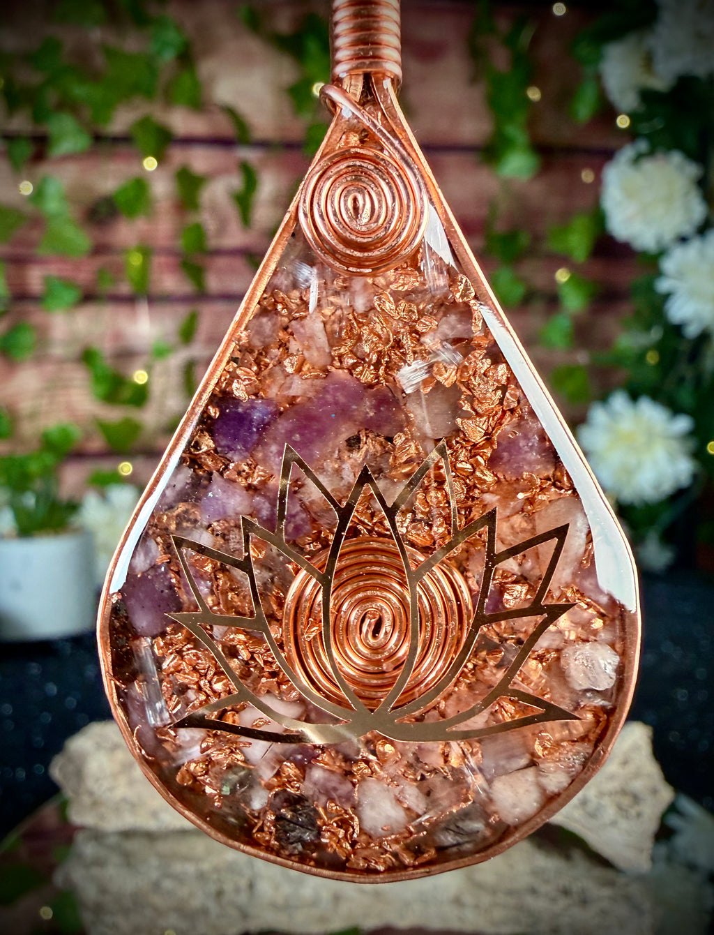 Appreciate the Moment~Lotus Orgonite Copper Grounding Pendant