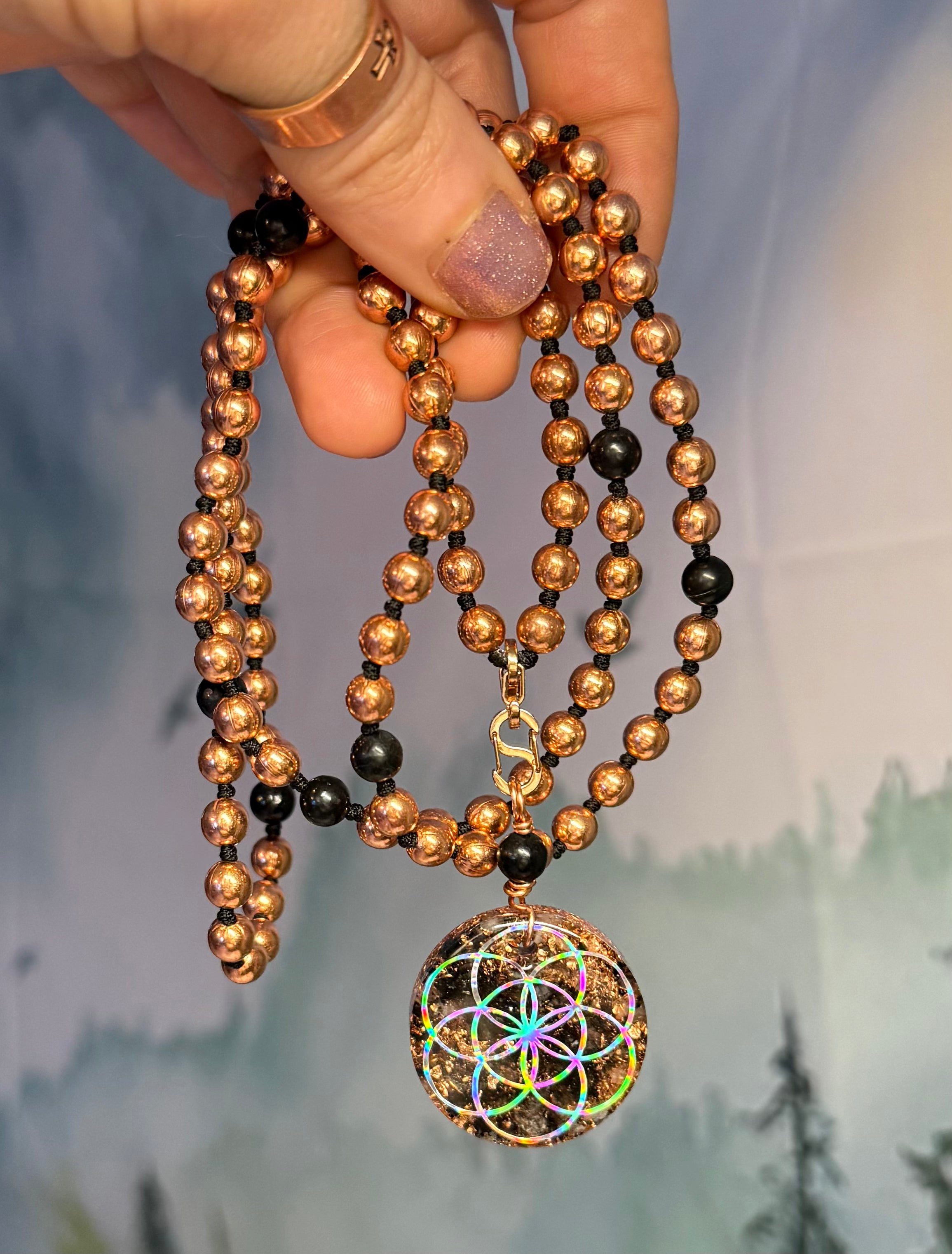 Shungite & Copper Orgonite Interchangeable Mala Necklace