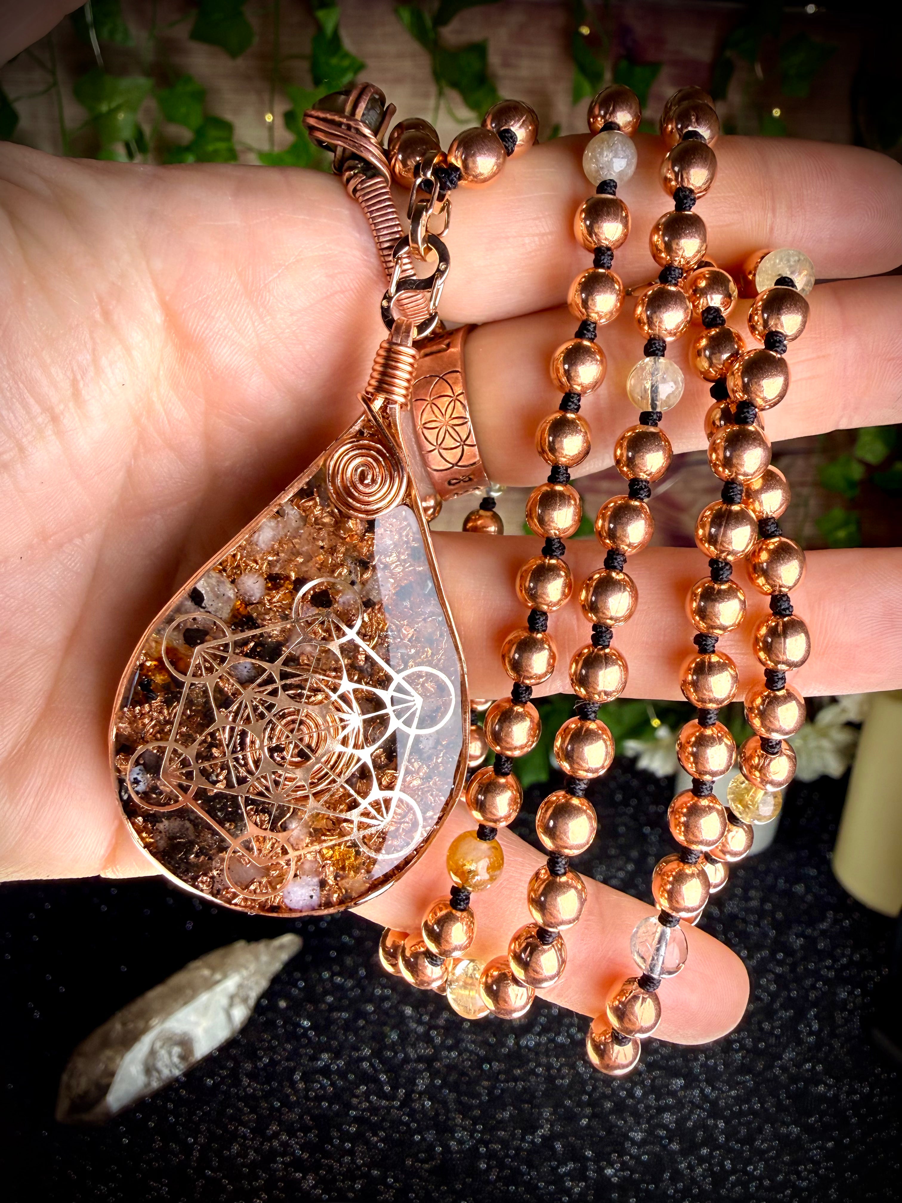 Walk with Purpose~Citrine and Copper Orgonite Mala for Confidence and Empowerment