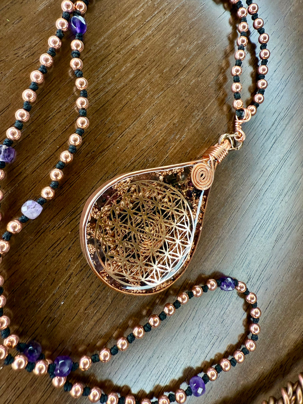 Amethyst~Flower of Life Interchangeable Copper Mala