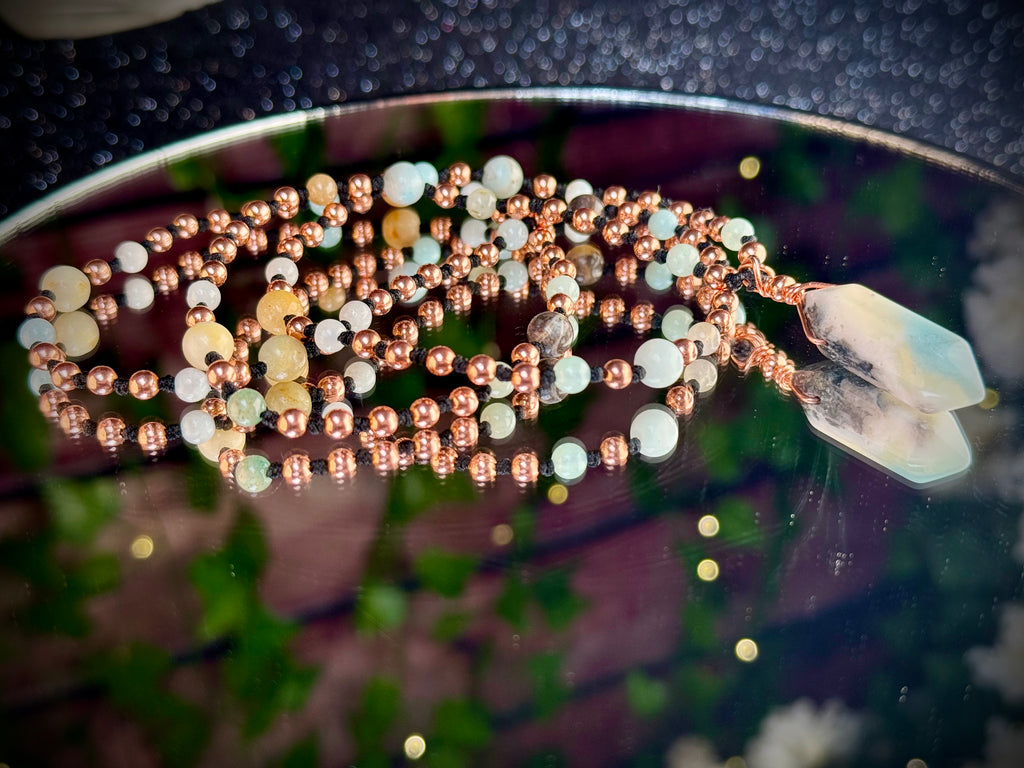 Amazonite & Copper Mala Necklace~ For Emotional Stability and Clear Communication
