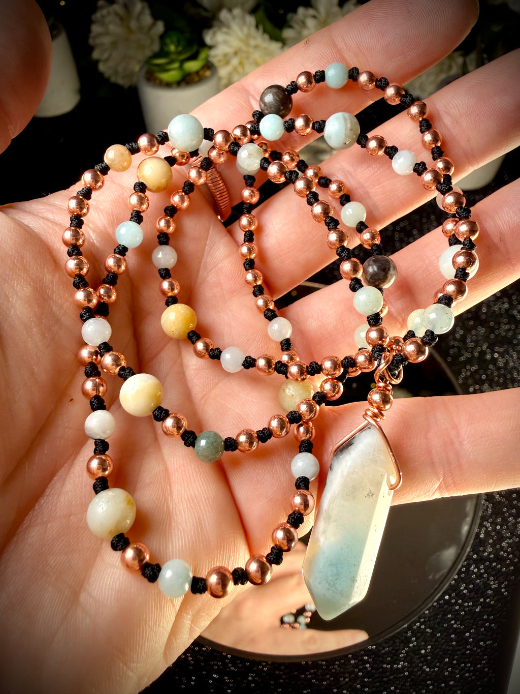 Amazonite & Copper Mala Necklace~ For Emotional Stability and Clear Communication