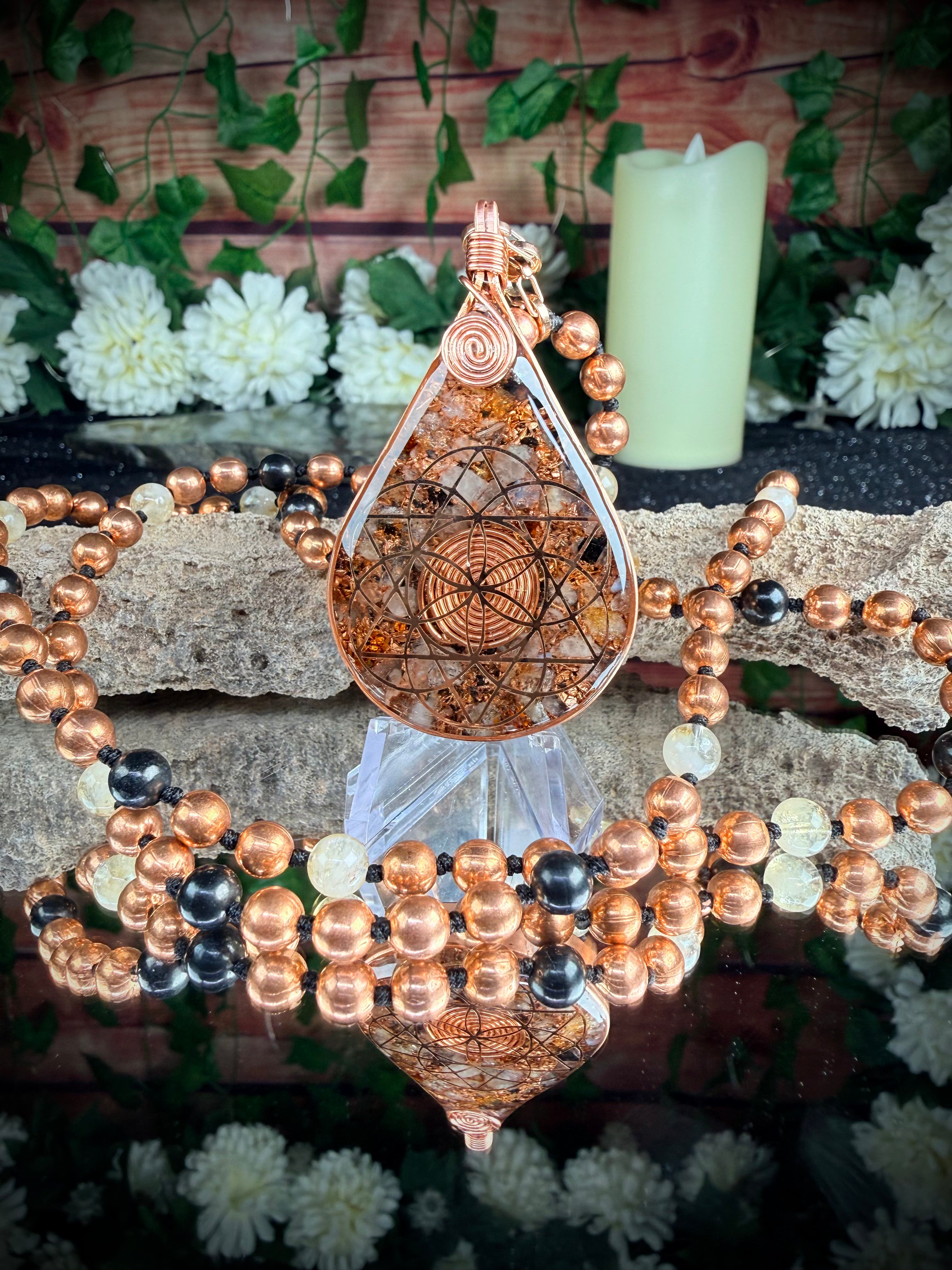 Orgonite Mala W/ Citrine for Confidence, Joy, Protection & Grounding
