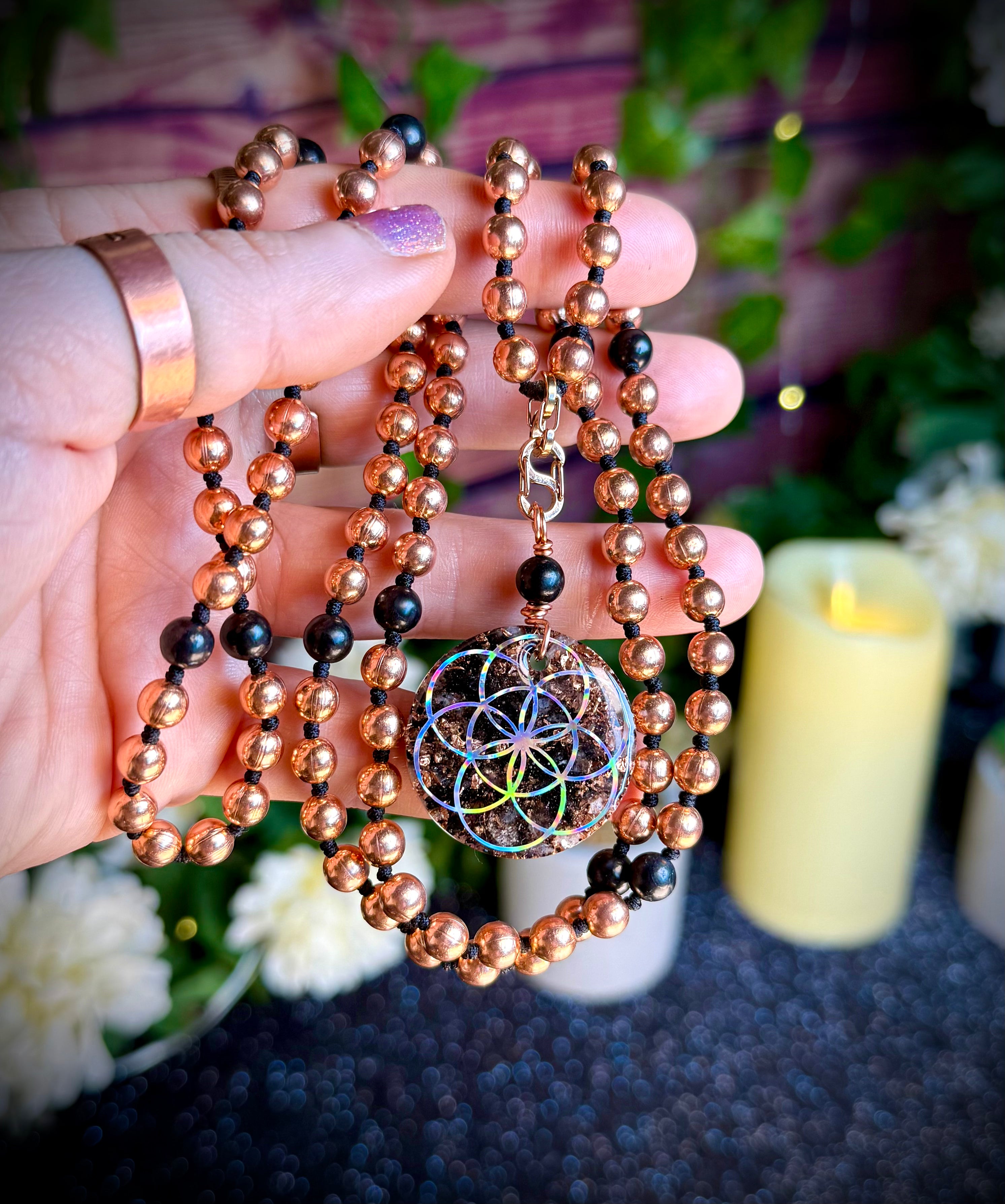 Shungite & Copper Orgonite Interchangeable Mala Necklace