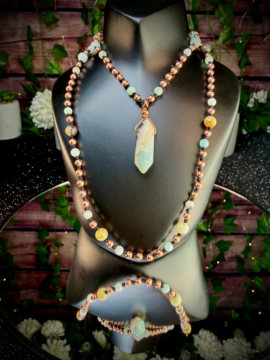 Amazonite & Copper Mala Necklace~ For Emotional Stability and Clear Communication
