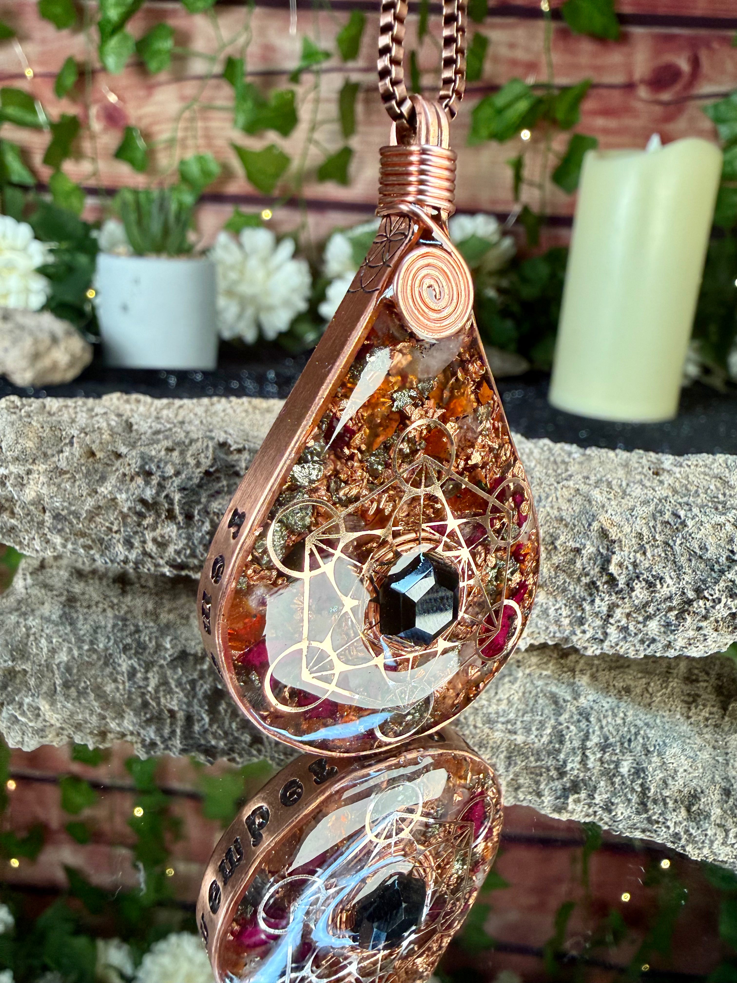 Remember who you are~Orgonite Pendant with Rose Petals