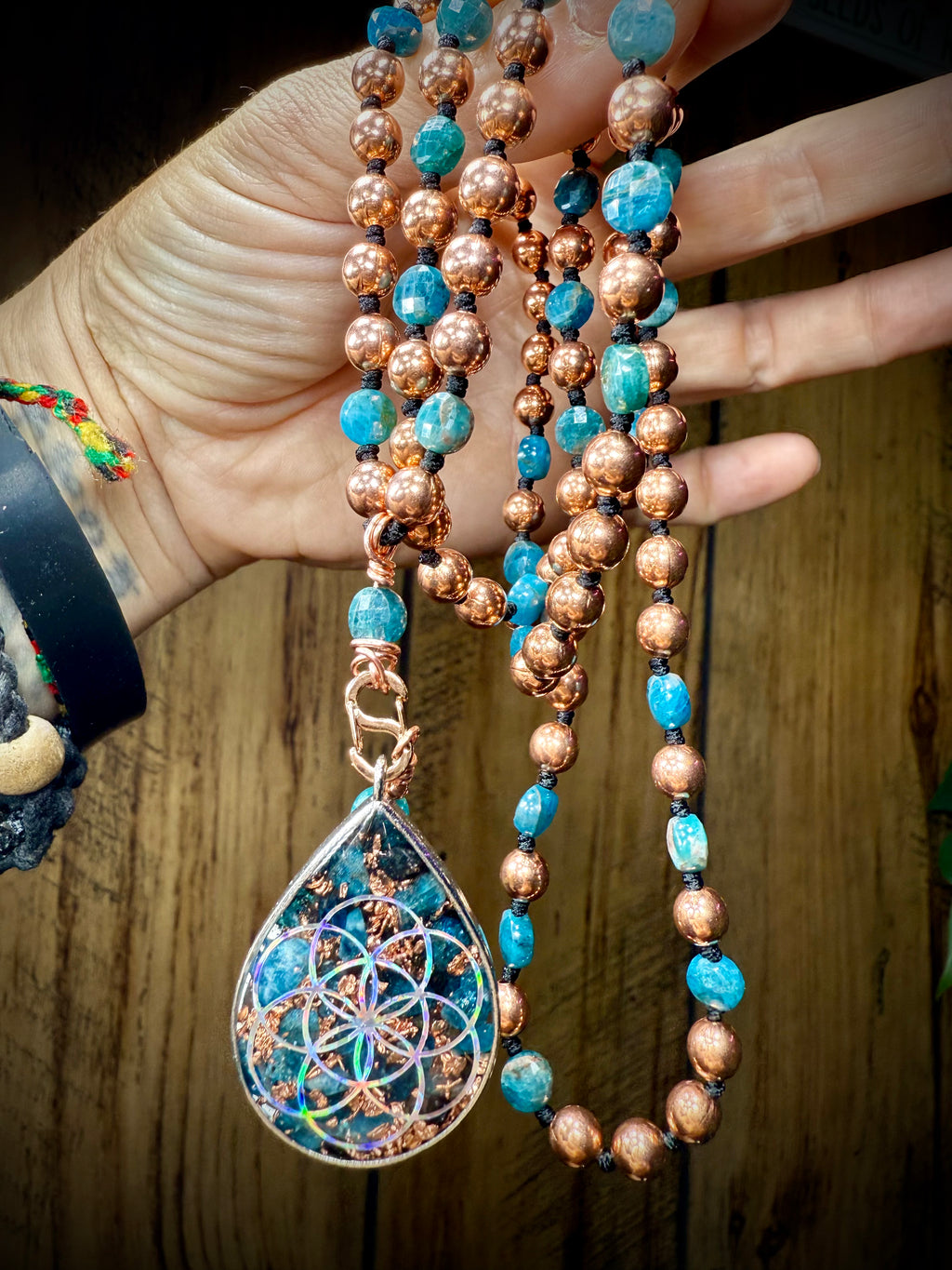 Blue Apatite~Mala with Orgonite + Coyote tooth 💙