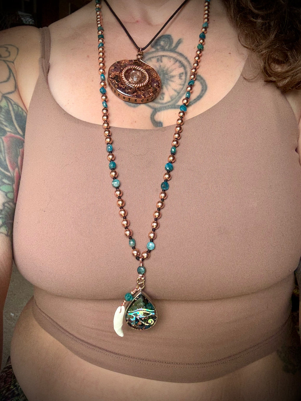 Blue Apatite~Mala with Orgonite + Coyote tooth 💙