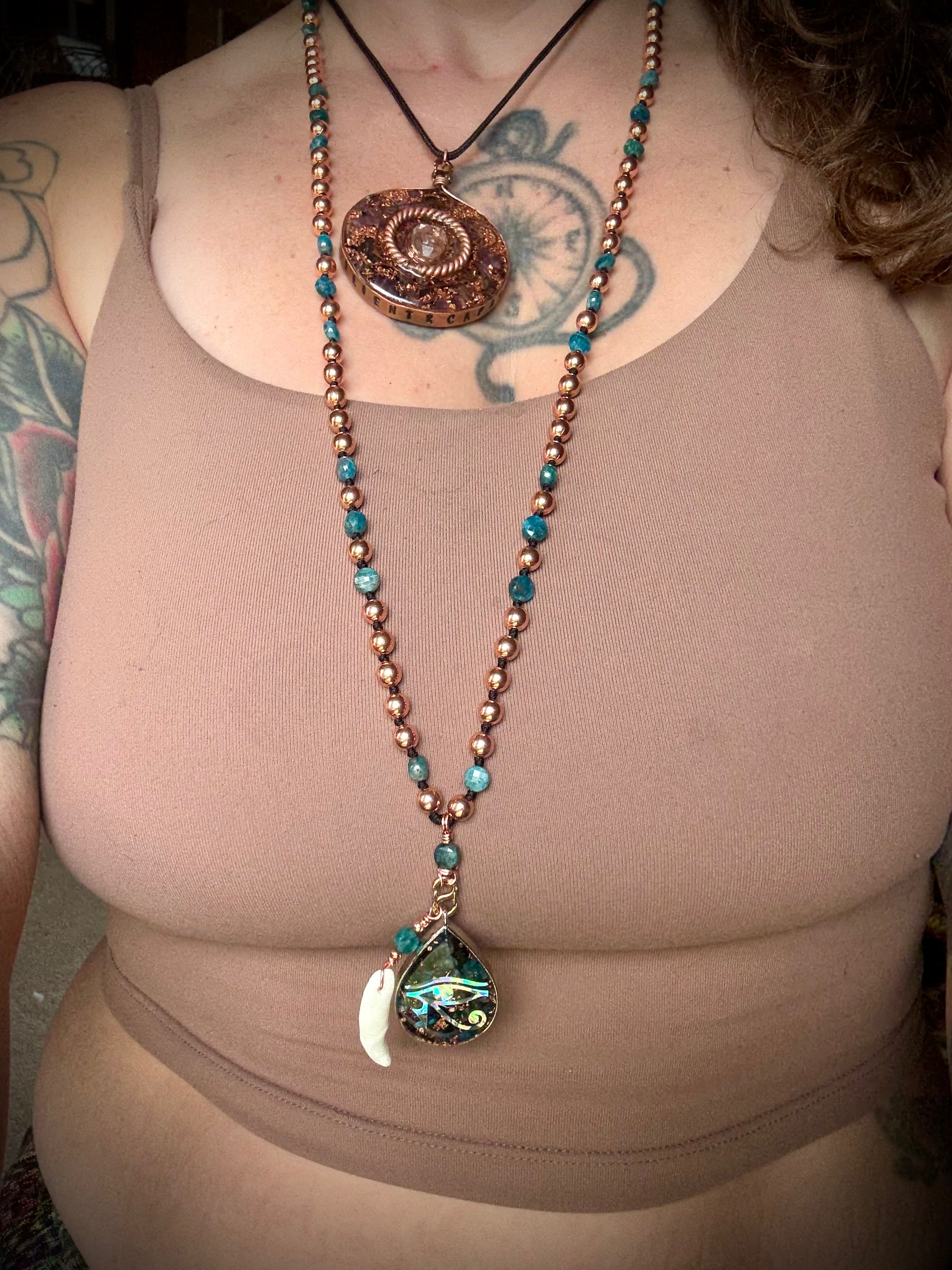 Blue Apatite~Mala with Orgonite + Coyote tooth 💙