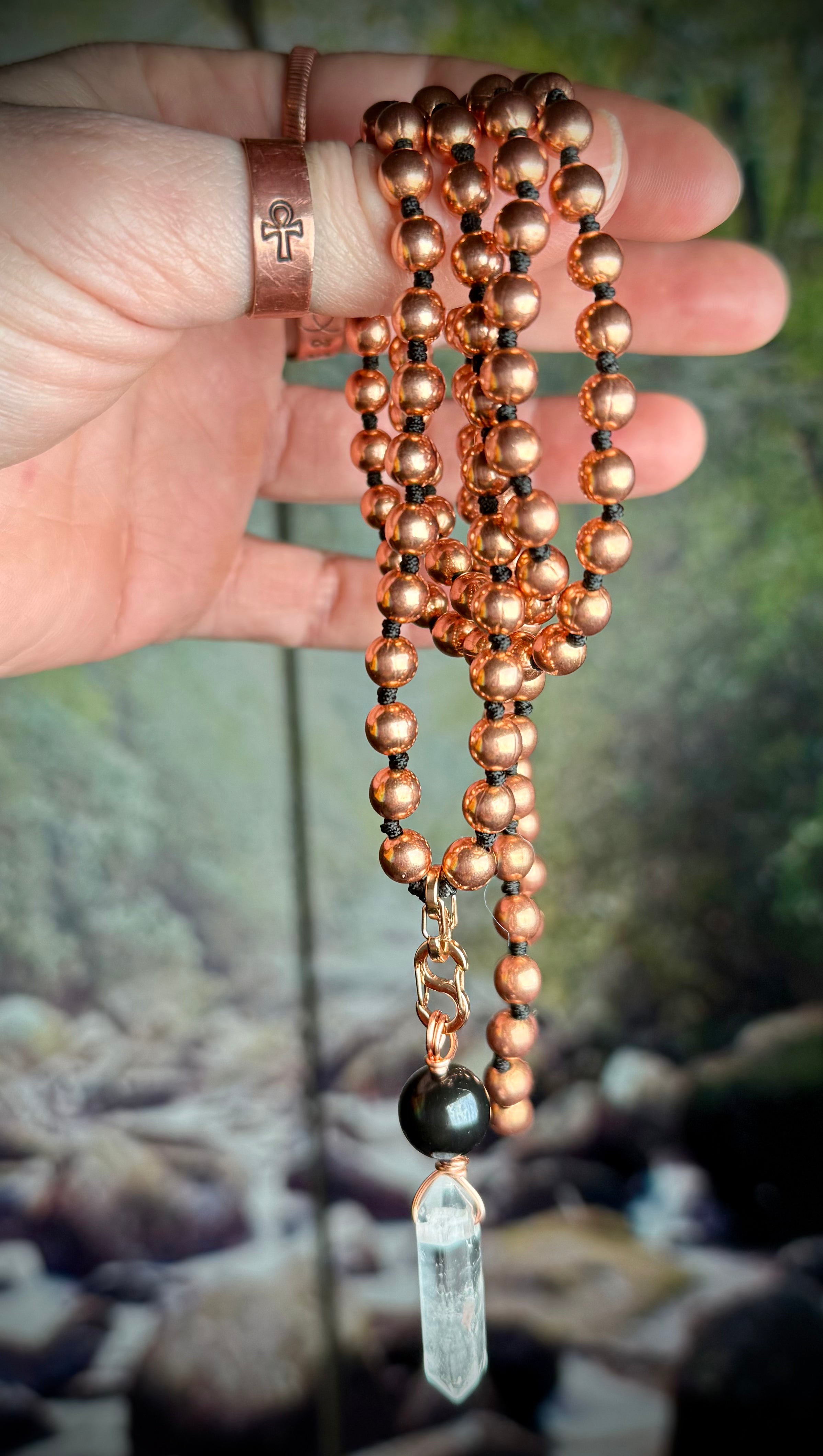 Copper Double Terminated Quartz & Shungite Interchangeable Mala Necklace for Grounding, Protection, & Intention Setting