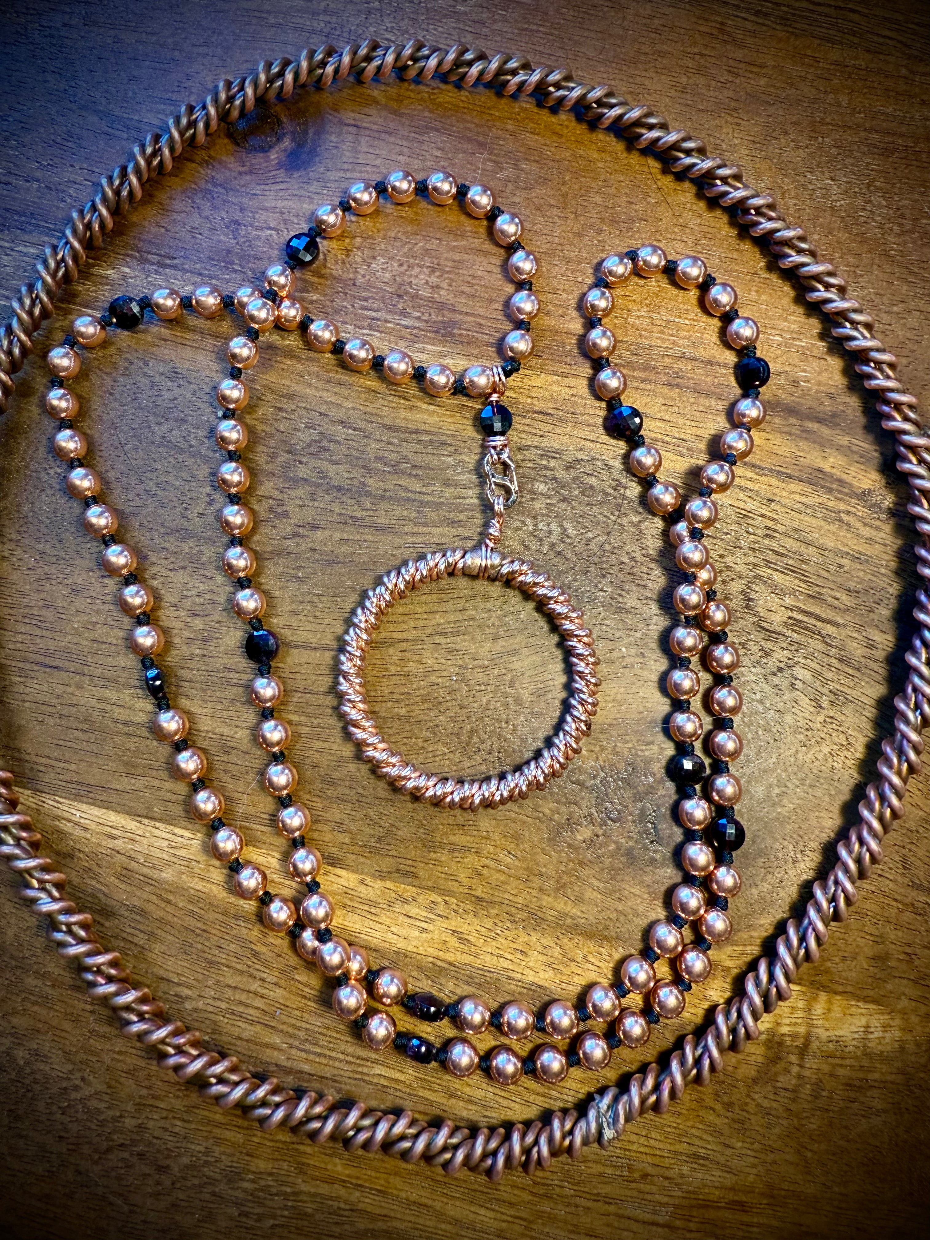 Resilient~ Interchangeable Copper Mala w/ Garnet & Sacred Cubit Tensor Ring