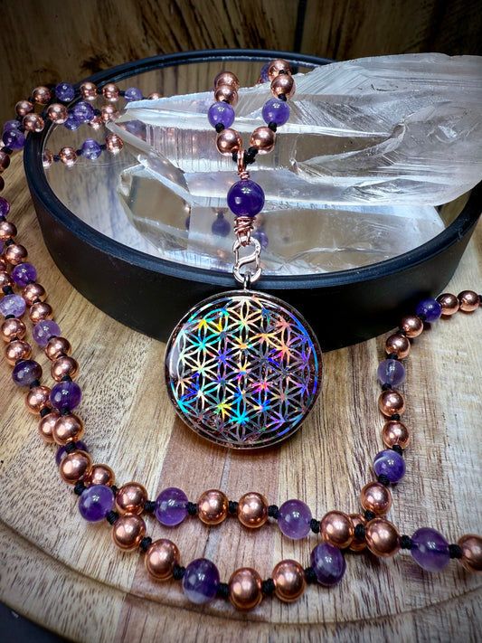 Amethyst Flower of Life Interchangeable Mala