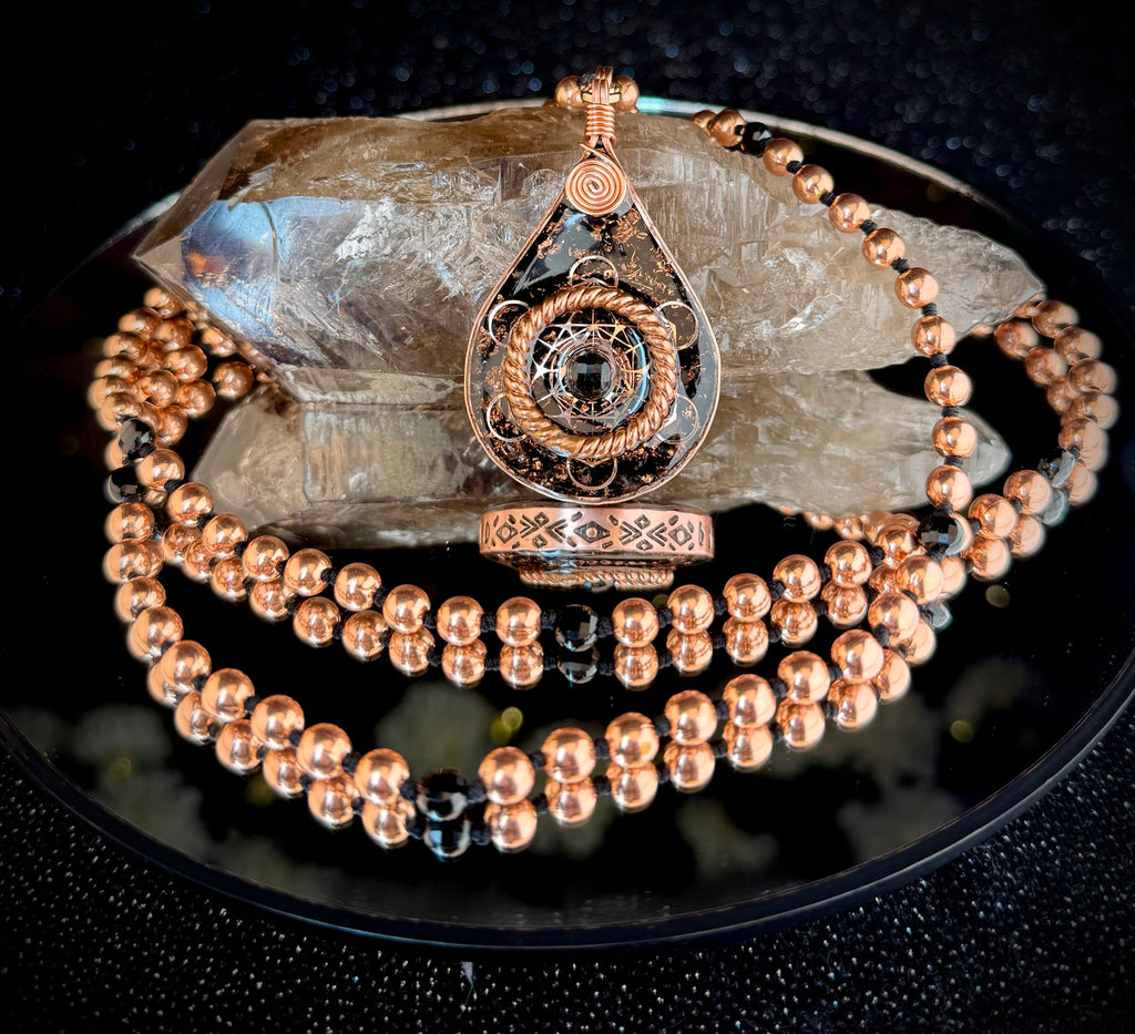 Grounded & Protected+Black Tourmaline Orgonite & Mala Necklace