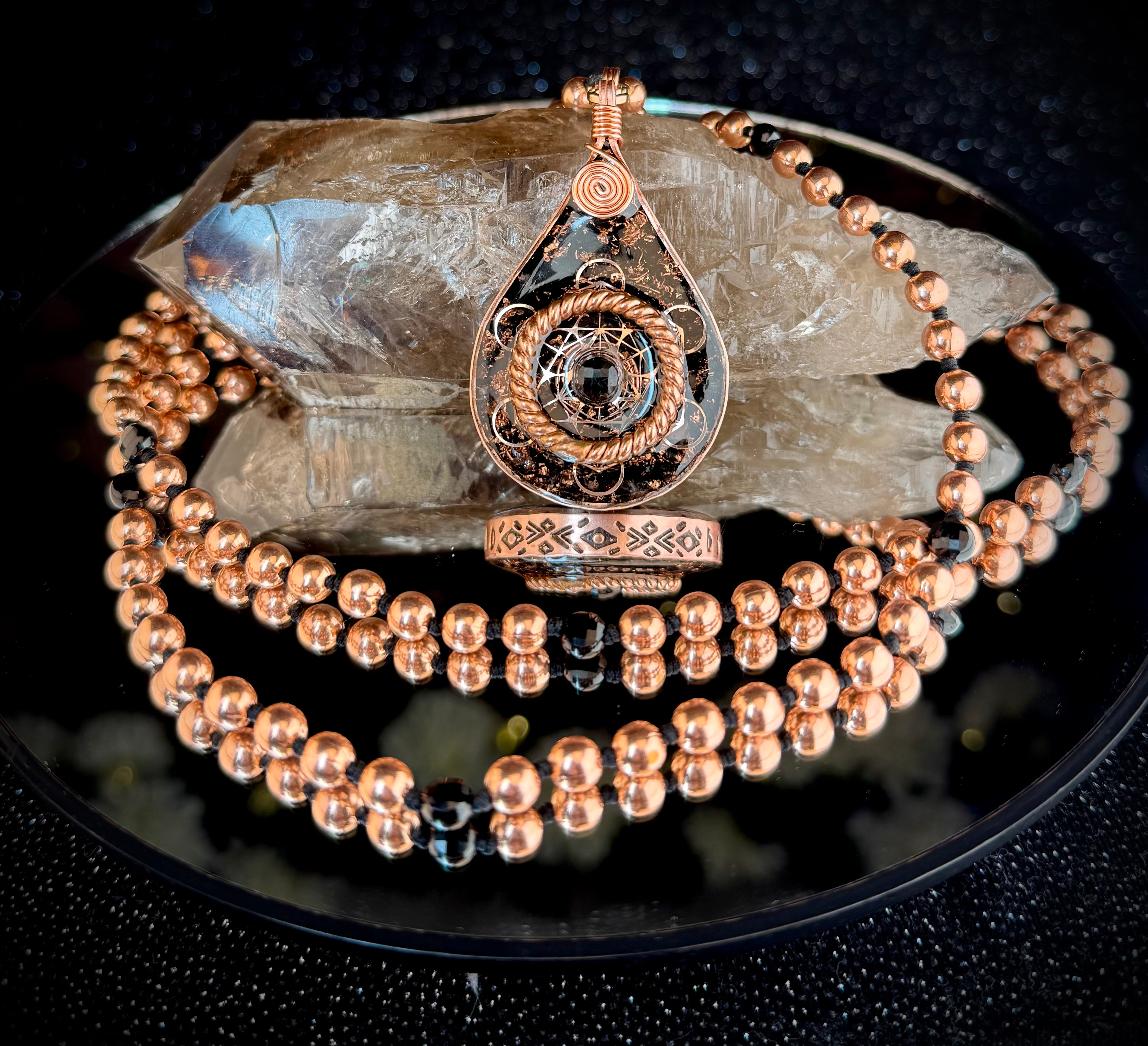 Grounded & Protected+Black Tourmaline Orgonite & Mala Necklace