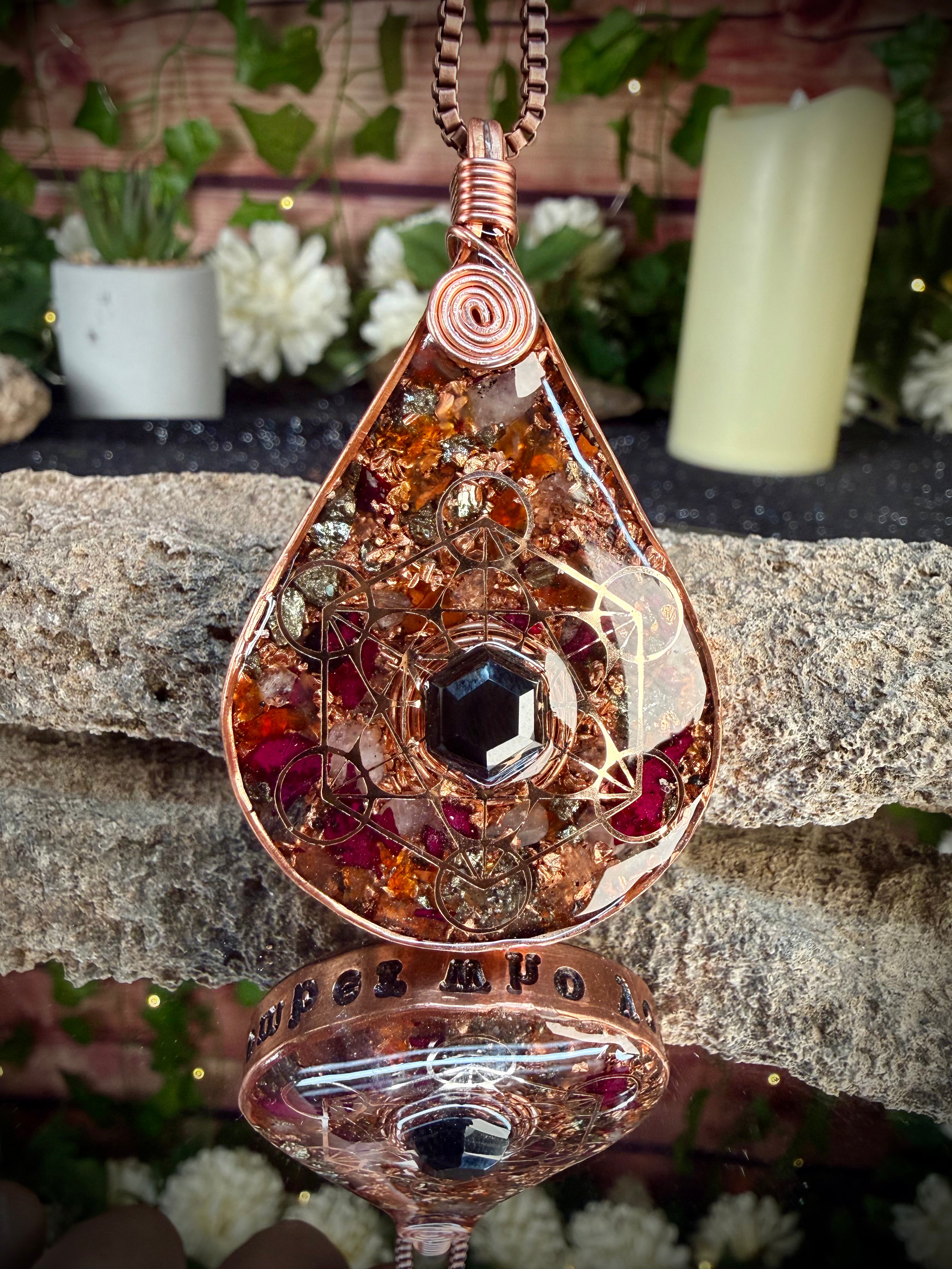 Remember who you are~Orgonite Pendant with Rose Petals
